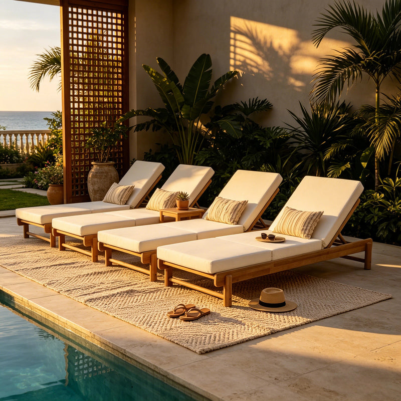 Light Teak Acacia Wood Chaise Lounge Set: 1 Frame + 1 3-Fold by HouseOfZazla