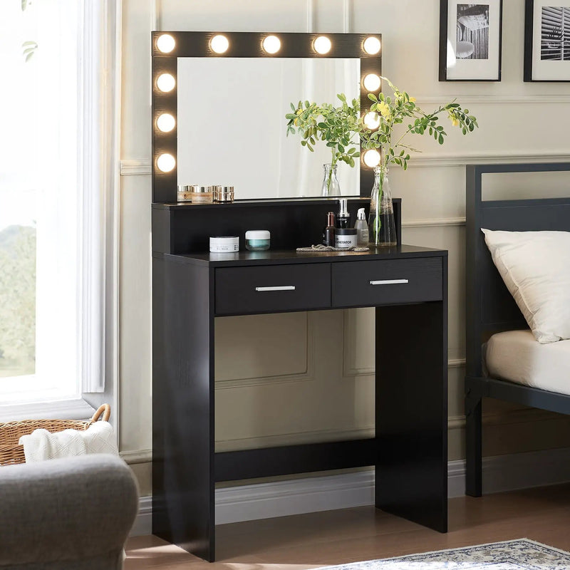 Vanity Desk With Mirror And Lights, Dressing Table With Large Drawer, 2 Level Storage Dresser & 3 Lighting Modes Adjustable Brightness, Suitable For Bedroom by HouseOfZazla