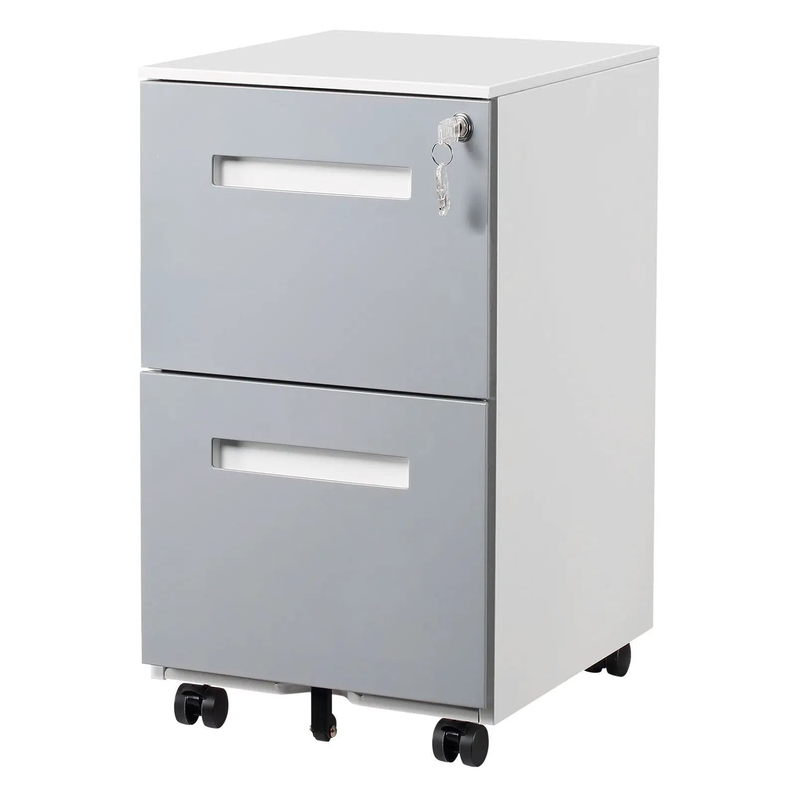 3 Drawer Mobile Locking File Cabinet, Rolling Filing Cabinet For Letter / A4 Size With 5 Wheels - Gray by Unique Piece Furniture