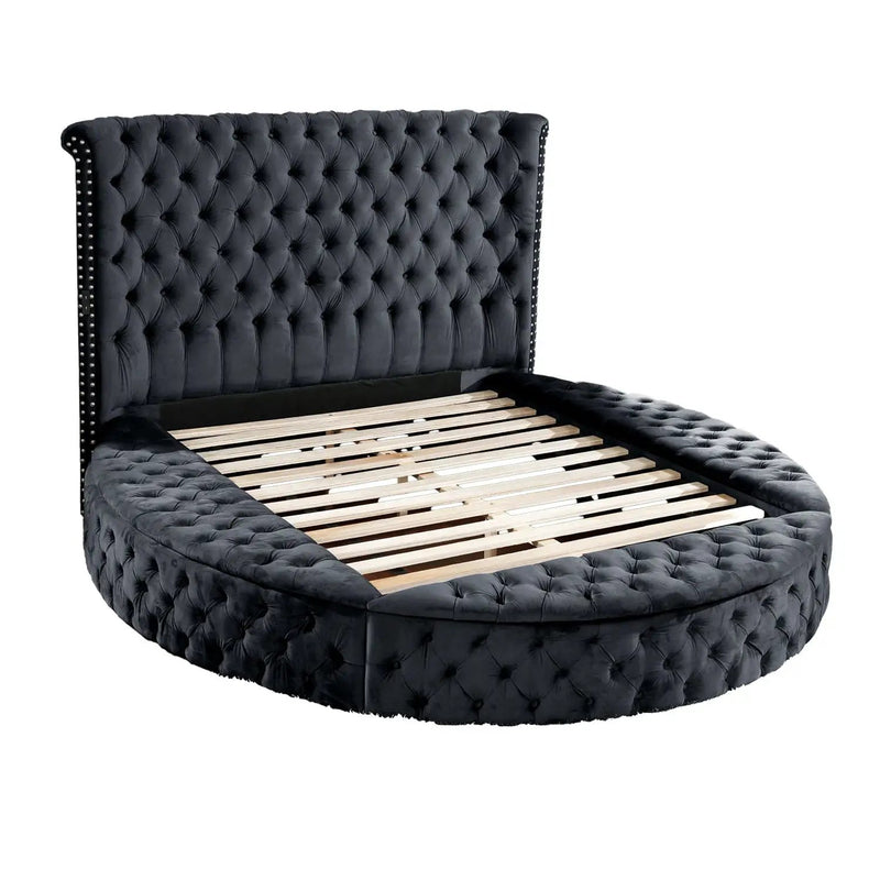 Hazel - Queen Size Tufted Storage Bed & Bluetooth Speakers, USB Port - Black by HouseOfZazla