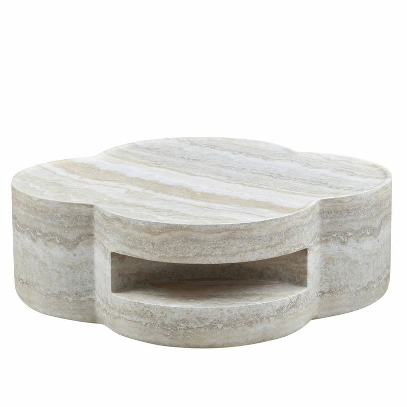 Clover Round Coffee Table With Open Storage - Marble by HouseOfZazla