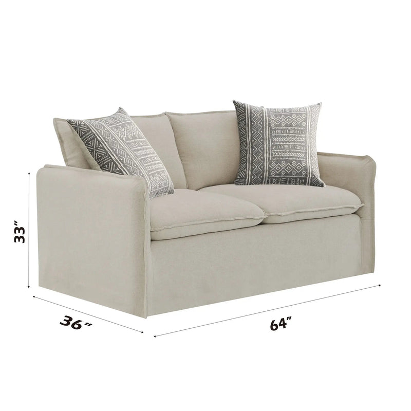 Upendo - Pattern Linen Loveseat With 2 Toss Pillows - Beige by HouseOfZazla