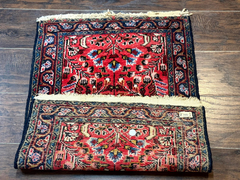 Small Antique Persian Tribal Rug 2x3, Red, Floral, Handmade, Hamadan Rug by Jewel Rugs