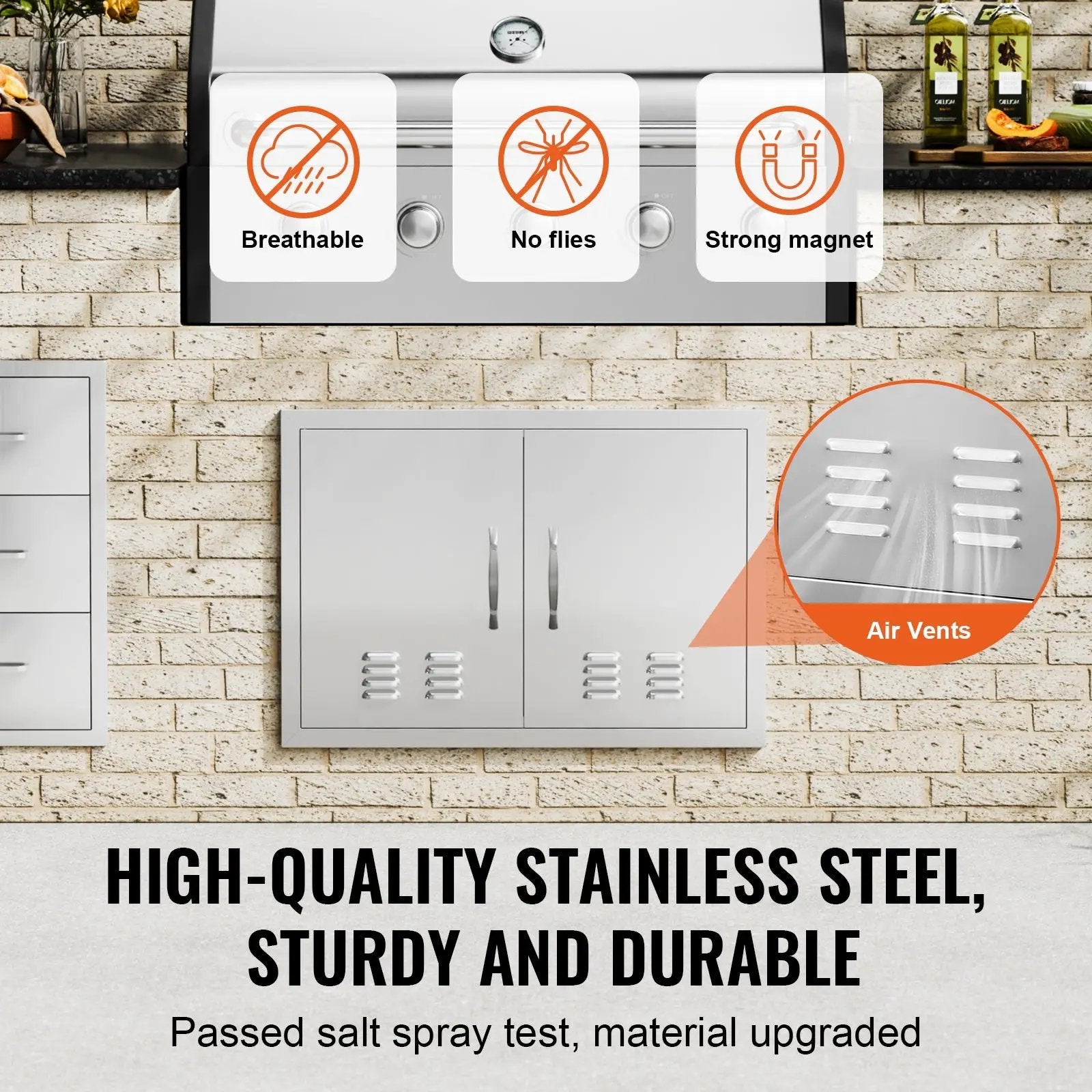 BBQ Access Door, 30W x 21H Inch Double Stainless Steel Outdoor Kitchen Door by HouseOfZazla