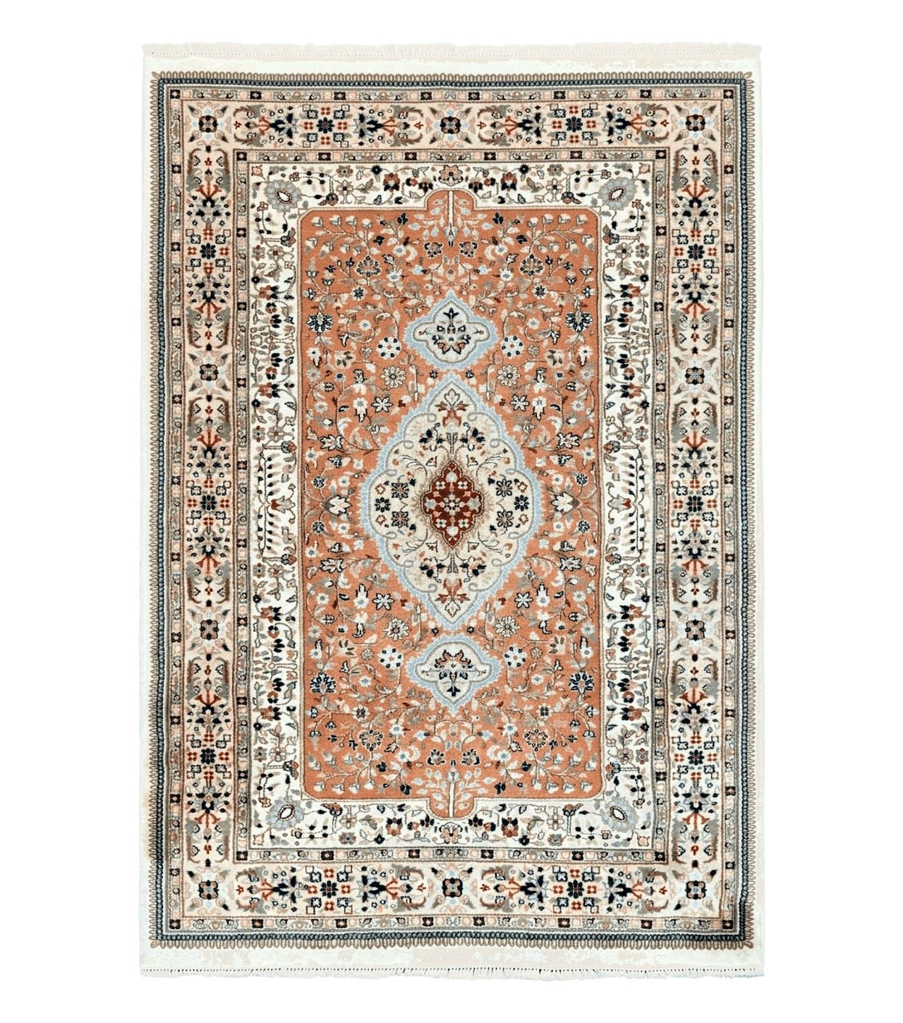 Indo Persian Rug 6x9, Wool Hand Knotted Vintage Carpet, Salmon & Ivory, Traditional Oriental Rug 6 x 9 by Jewel Rugs