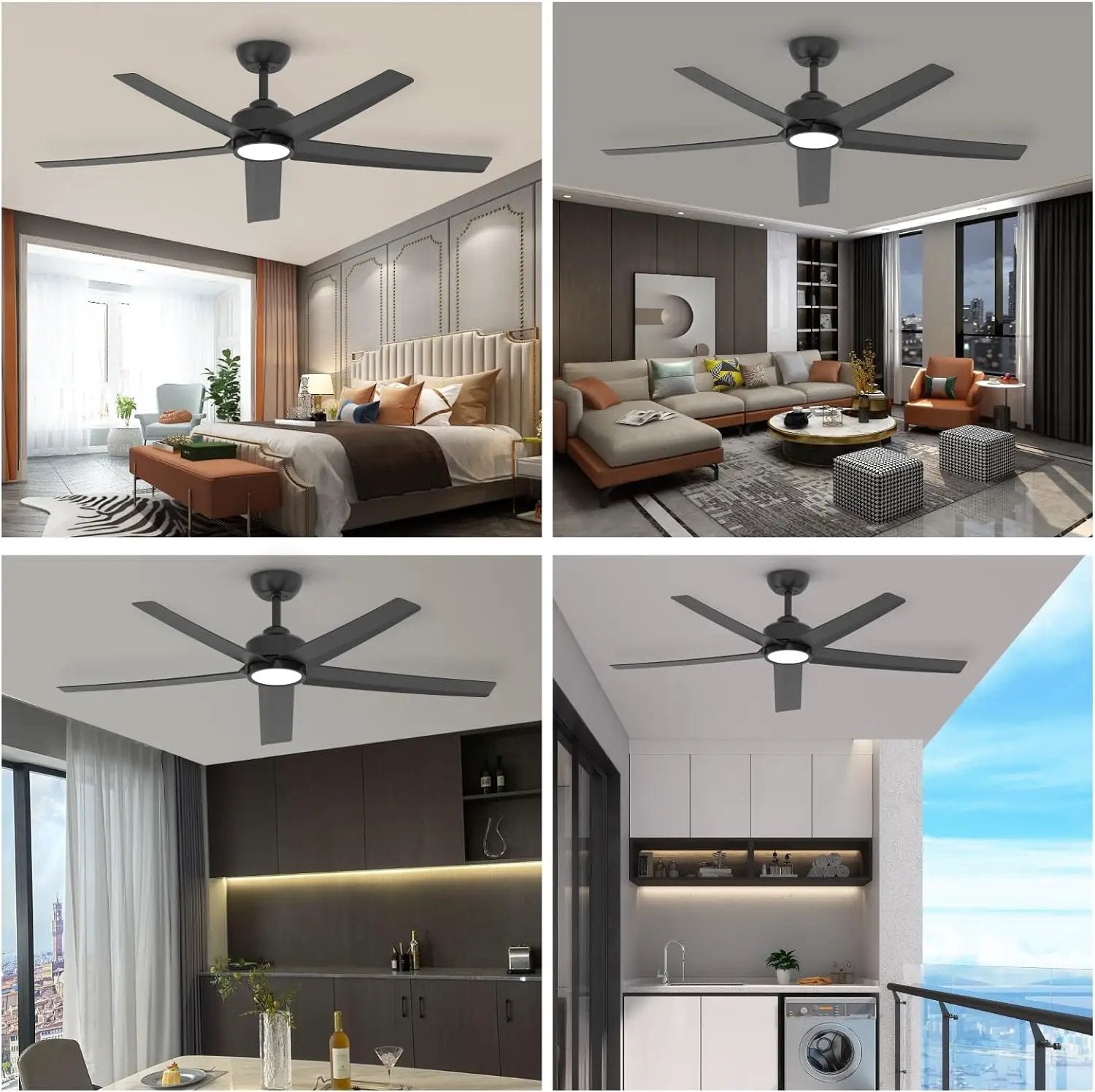 52 Inch Ceiling Fans with Lights, Large Air Volume Ceiling Fans with Reversible Quiet DC Motor and Remote by HouseOfZazla