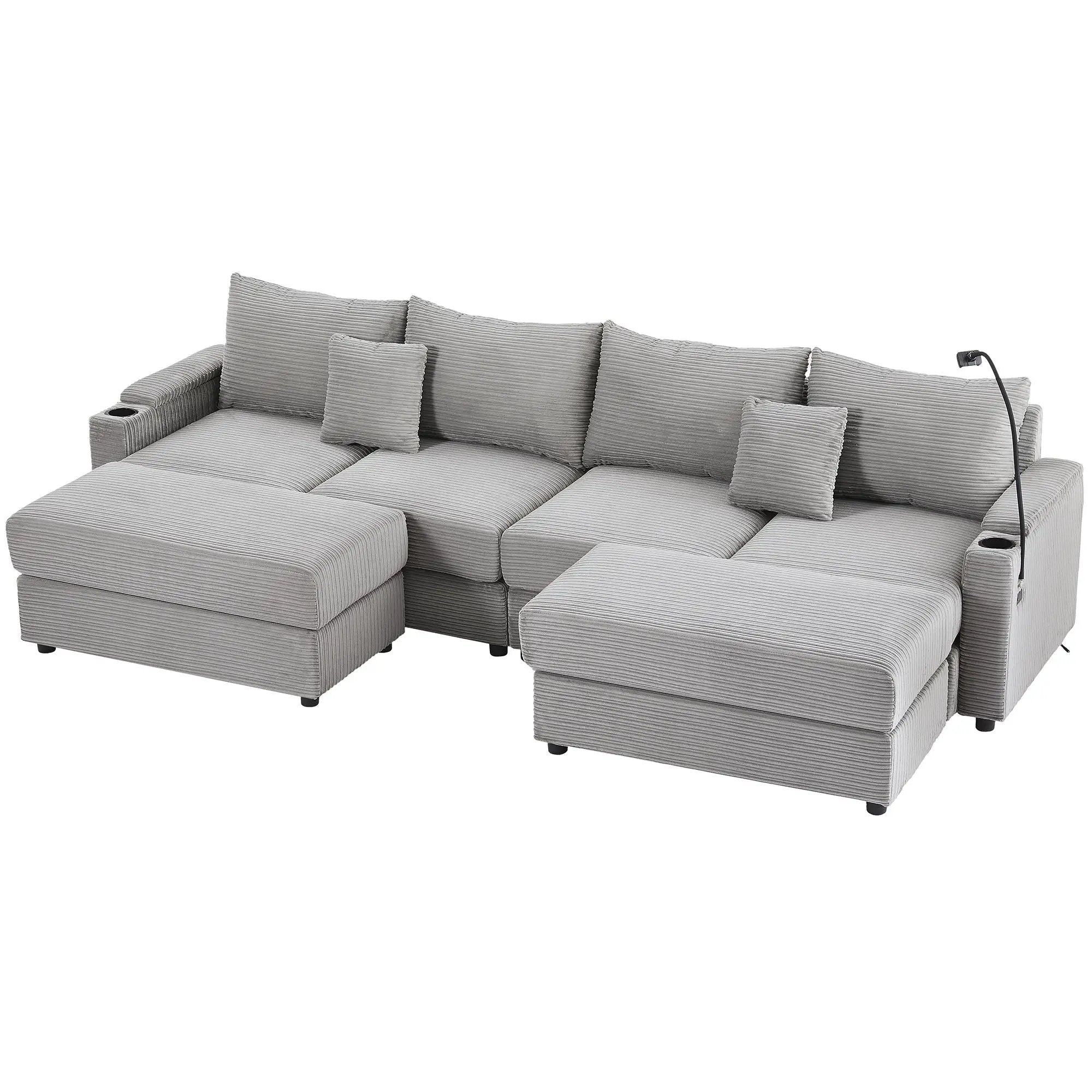 Modern Style Loveseat Sofa Sectional Sofa Couch With Storage Space, A Movable Ottoman, Two USB Ports, Two Cup Holders, A Phone Holder For Living Room by HouseOfZazla