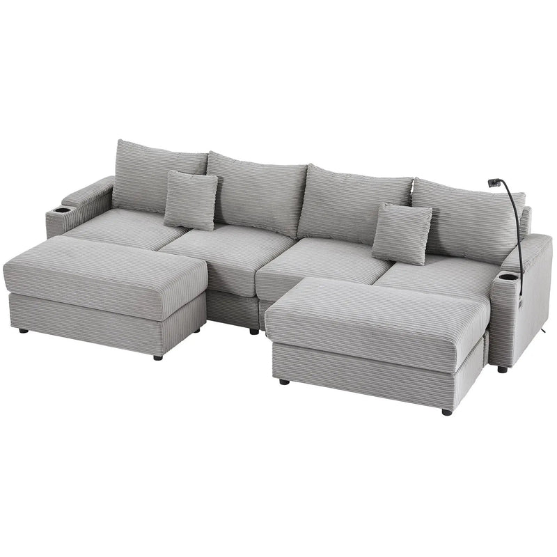 Modern Style Loveseat Sofa Sectional Sofa Couch With Storage Space, A Movable Ottoman, Two USB Ports, Two Cup Holders, A Phone Holder For Living Room by HouseOfZazla