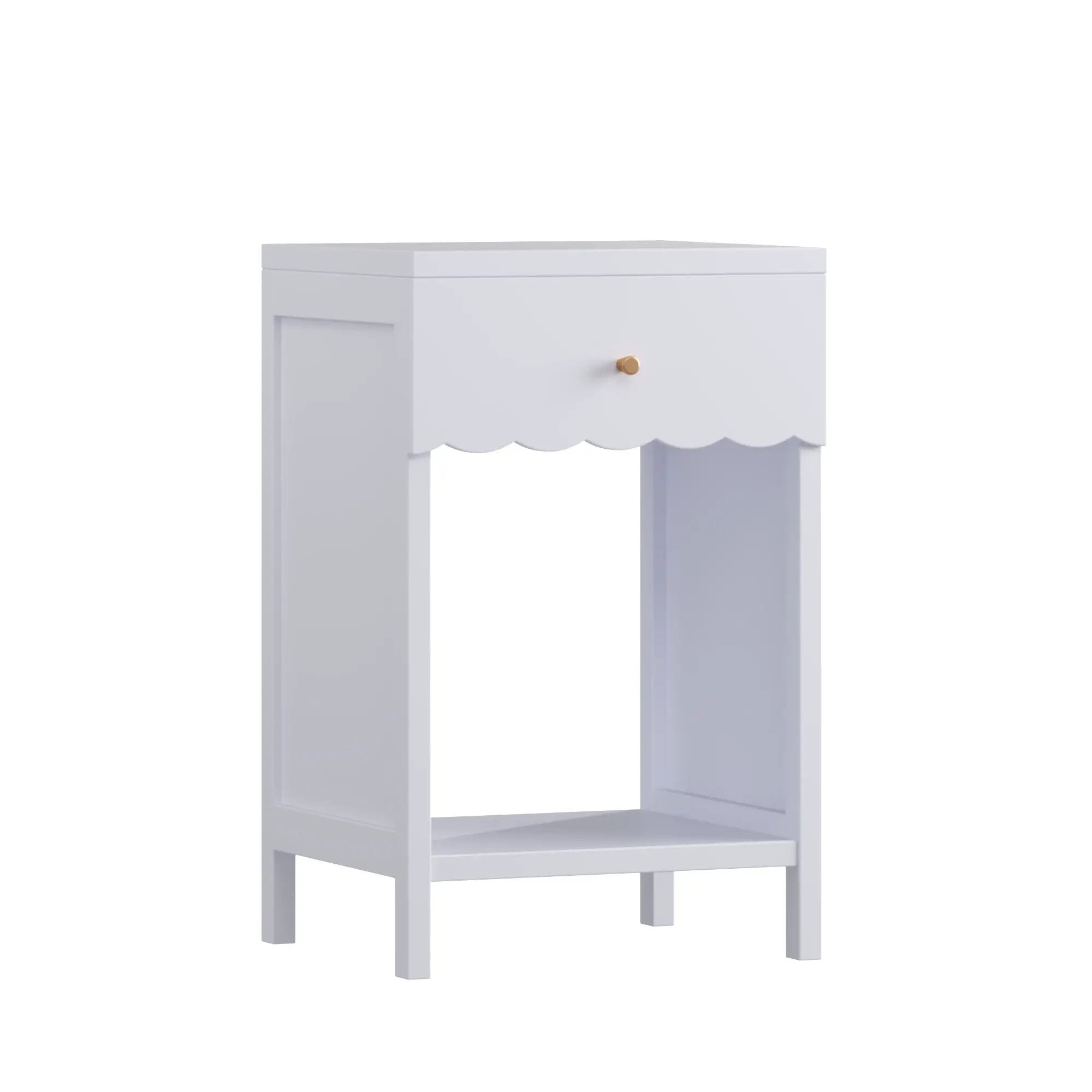 Nightstand With Drawer And Open Shelf, Scalloped Edge Bedside Table by Unique Piece Furniture