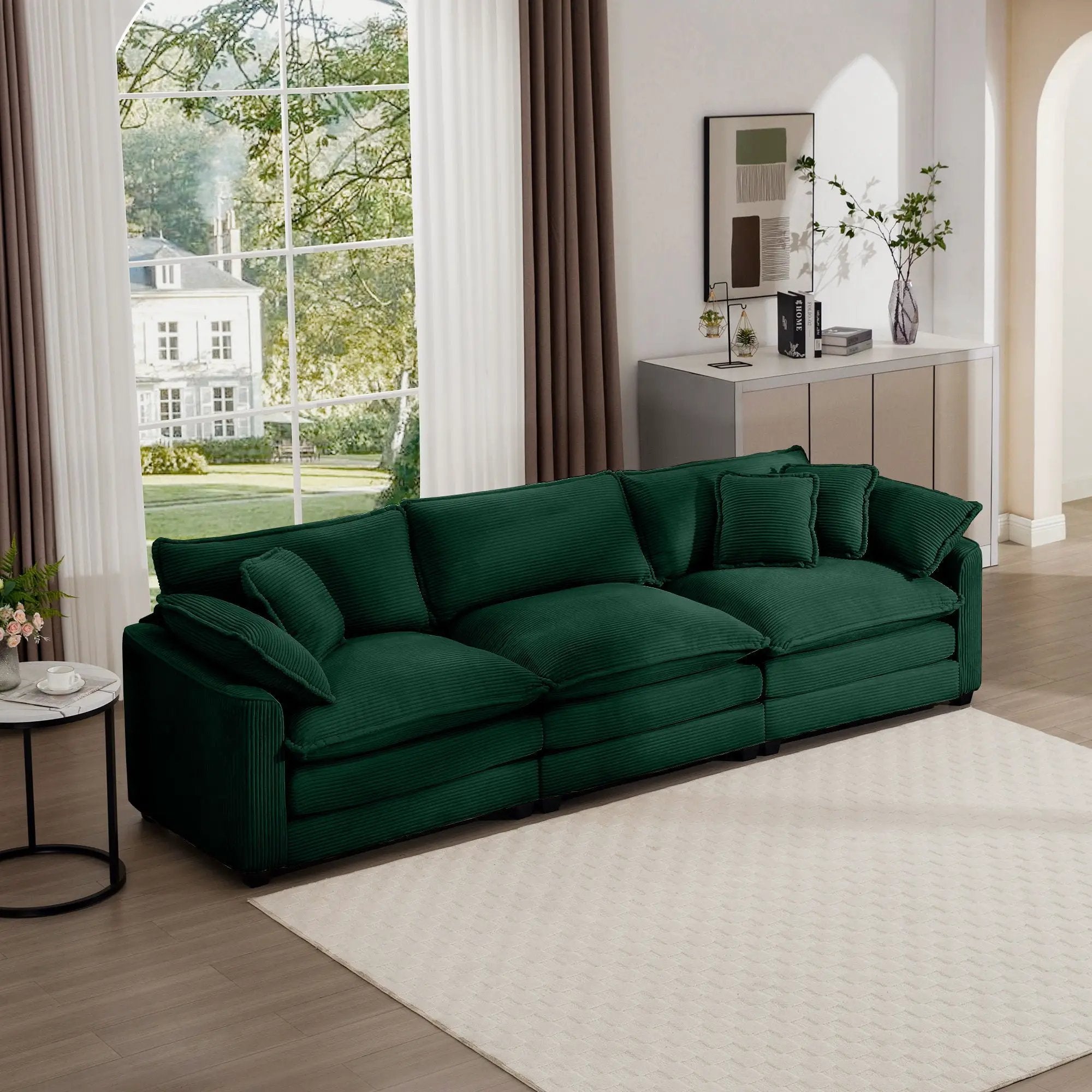 Mid-Century Modern 3 Seater Sectional Sofa With Arm And Throw Pillows by Unique Piece Furniture