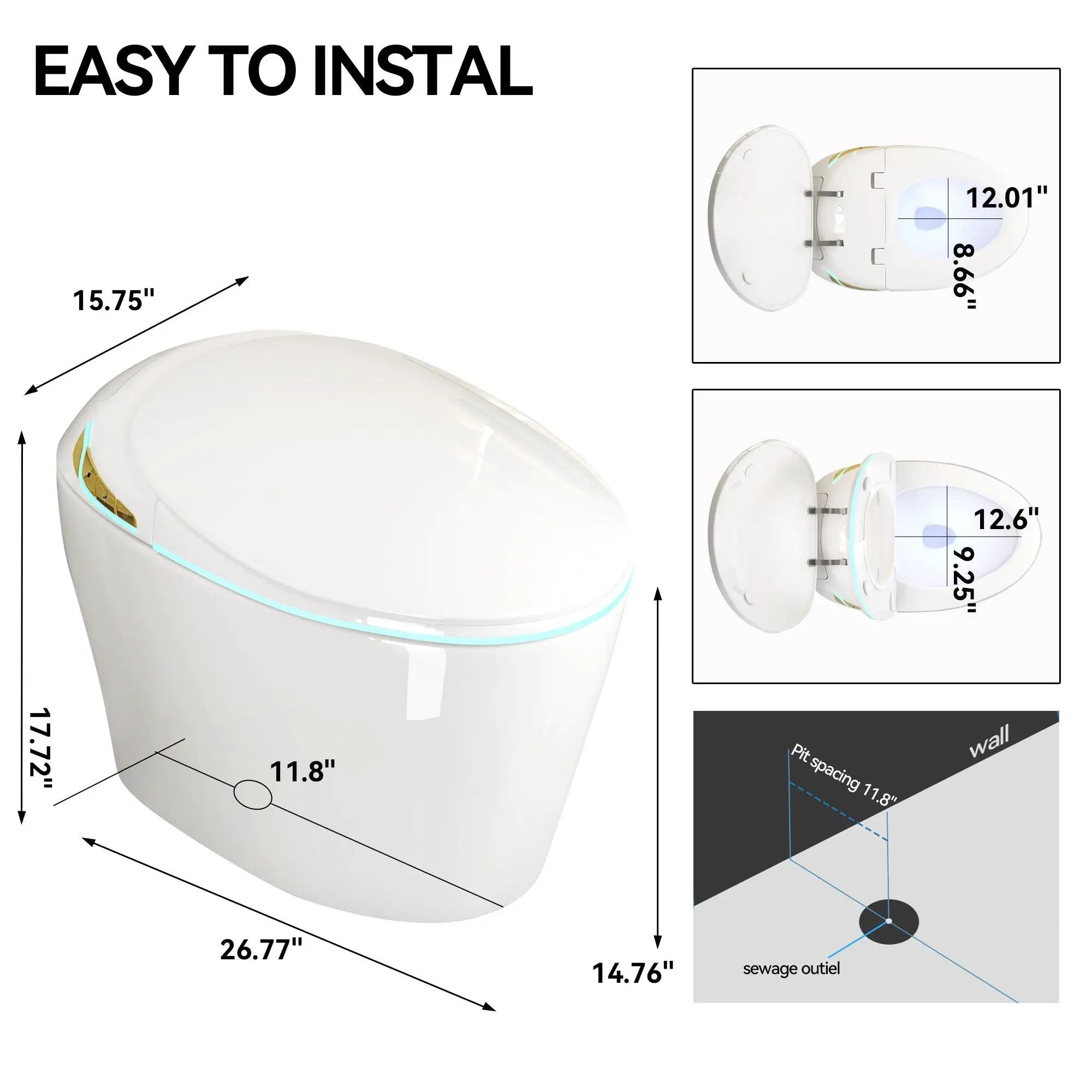 Unique Smart Toile With Built In Bidet, Auto Open / Close Seat, Foot Sensor, LED Display, Night Light, Warm Water & Dryer Ceramic by HouseOfZazla