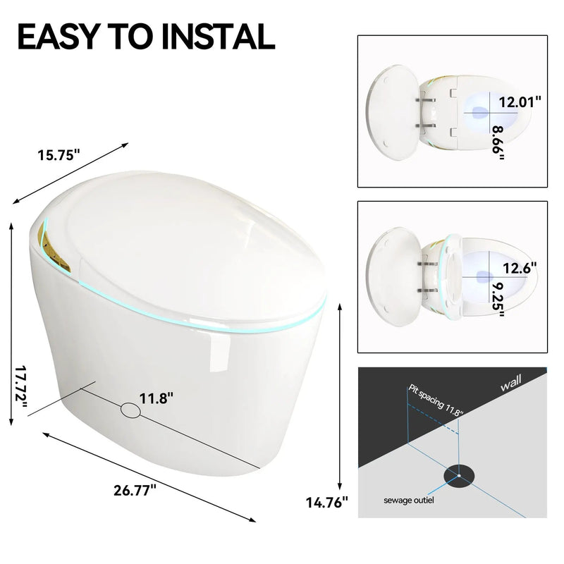 Unique Smart Toile With Built In Bidet, Auto Open / Close Seat, Foot Sensor, LED Display, Night Light, Warm Water & Dryer Ceramic by HouseOfZazla