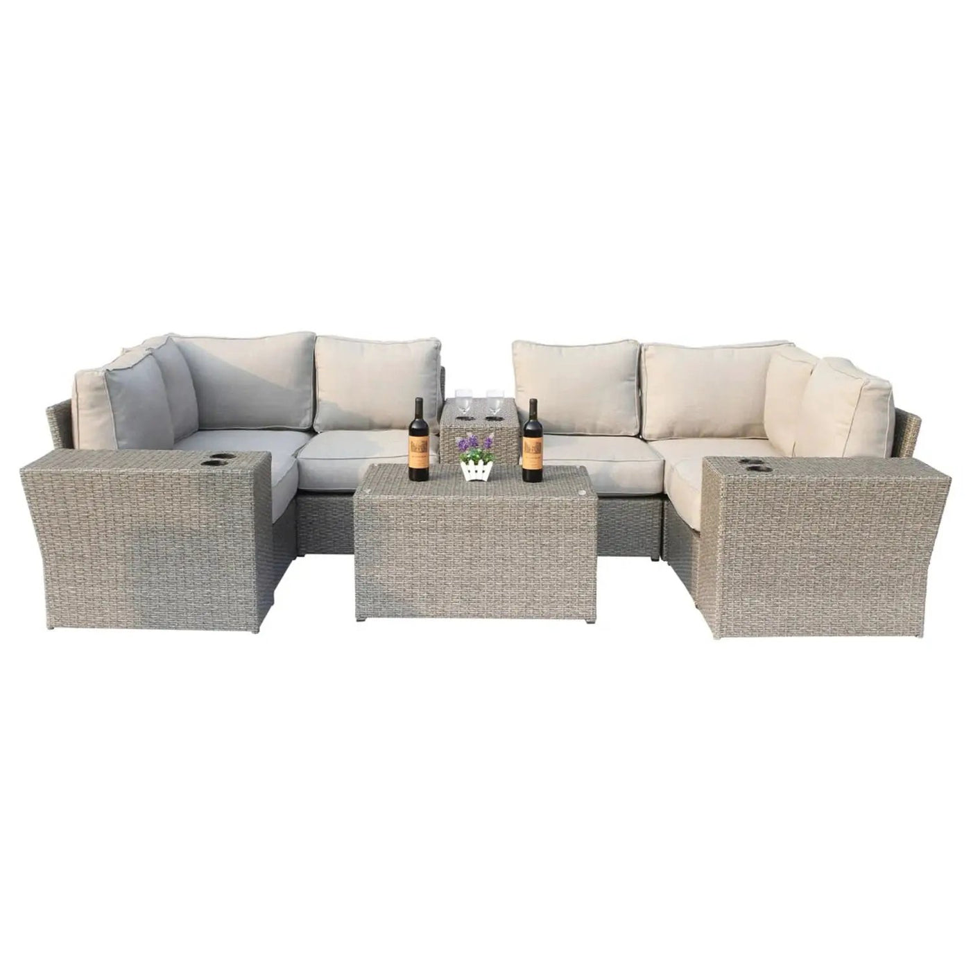 Outdoor Wicker Sectional With Weather Resistant Cushions And Table by Unique Piece Furniture