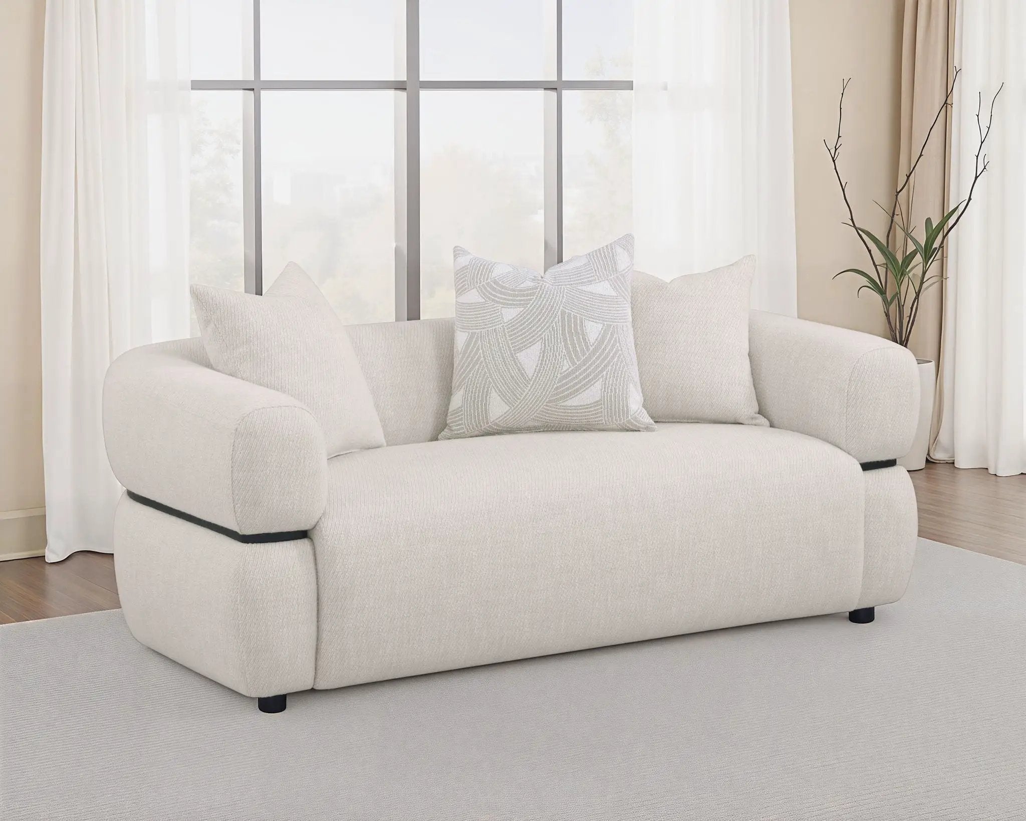 Jeanette 73-inch Fabric Upholstered Round Arm Loveseat Beige by Unique Piece Furniture