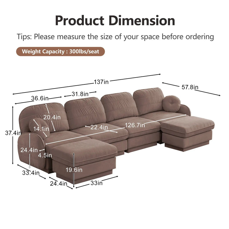 137" Oversize Chenille U-Shaped Sofa by HouseOfZazla