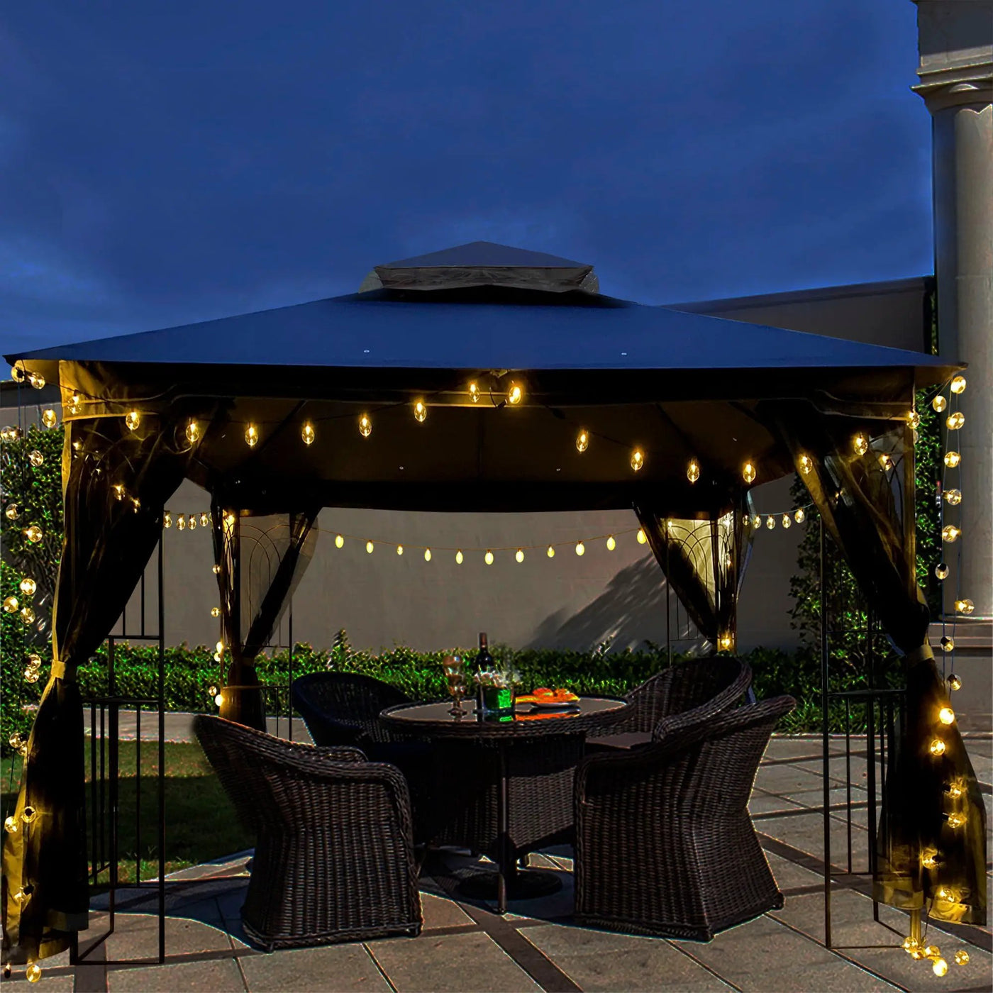 Patio Gazebo Tent With Ventilated Double Roof And Mosquito Net by Unique Piece Furniture