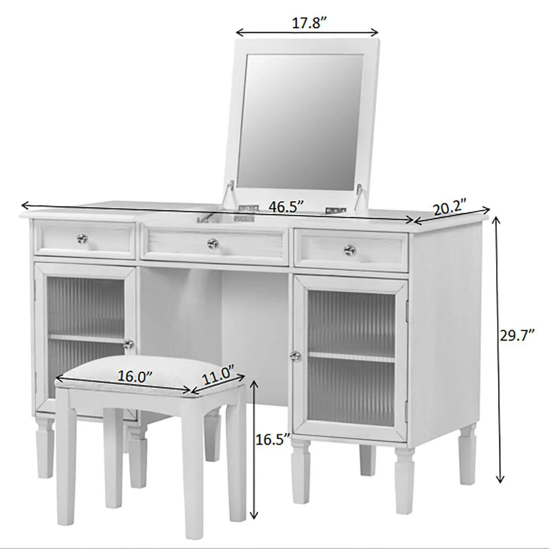 Multi Functional 2 In 1 Vanity Desk With Flip Top Mirror Material - White Oak by Unique Piece Furniture