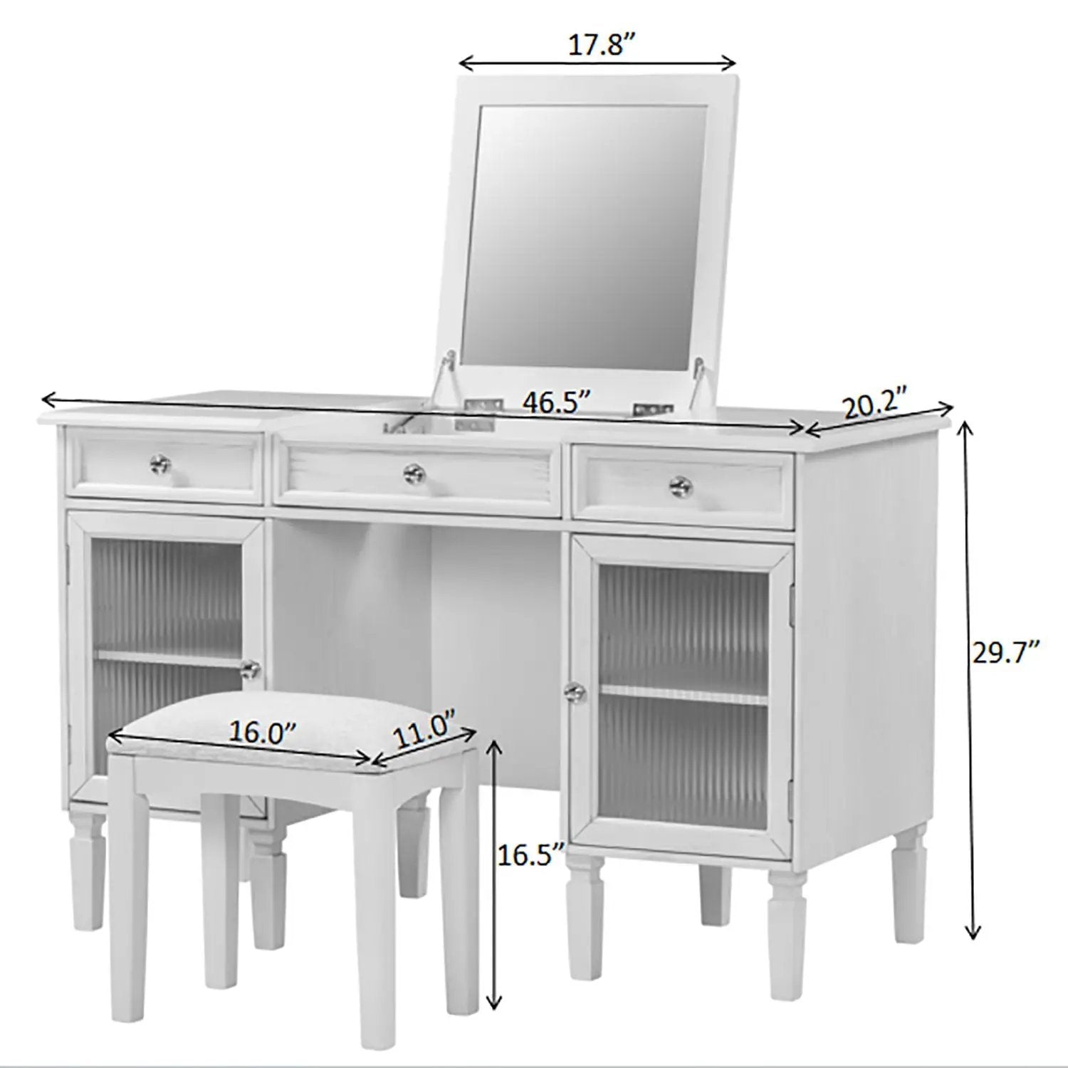 Multi Functional 2 In 1 Vanity Desk With Flip Top Mirror Material - White Oak