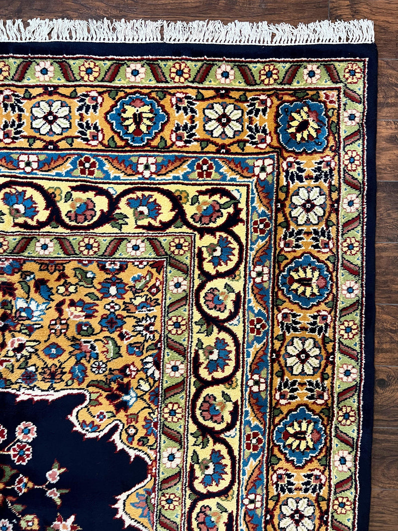 Indo Persian Rug 12x15, Mahal Sarouk Rug 12 x 15, Wool Hand Knotted Vintage Carpet, Navy Blue, Oversized Rug, Center Medallion by Jewel Rugs