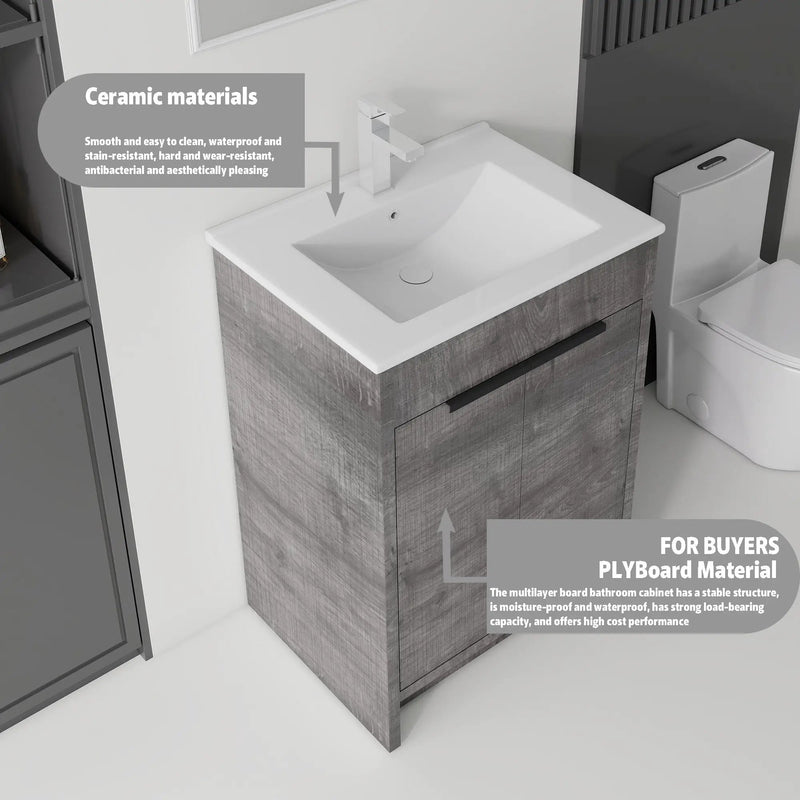 24 Inch Floating Bathroom Vanity with Ceramic Sink and Soft-Close Door by HouseOfZazla