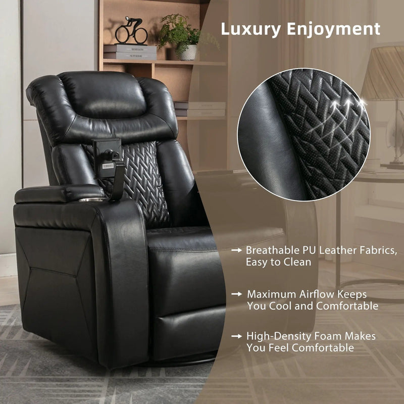270 Degree Swivel Power Recliner With Tray Table, Phone Holder, Cup Holder, USB Port by HouseOfZazla
