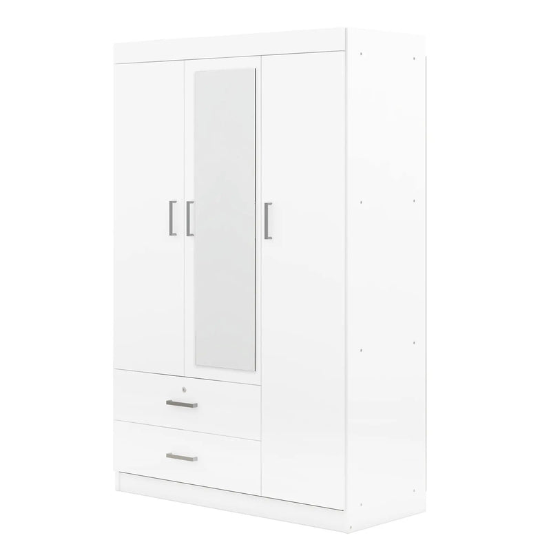 3-Door Mirror Wardrobe with Shelves, White by HouseOfZazla
