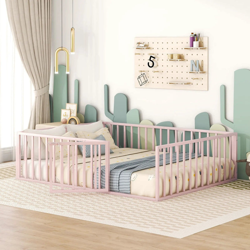 Metal Floor Bed Frame With Fence And Door by Unique Piece Furniture