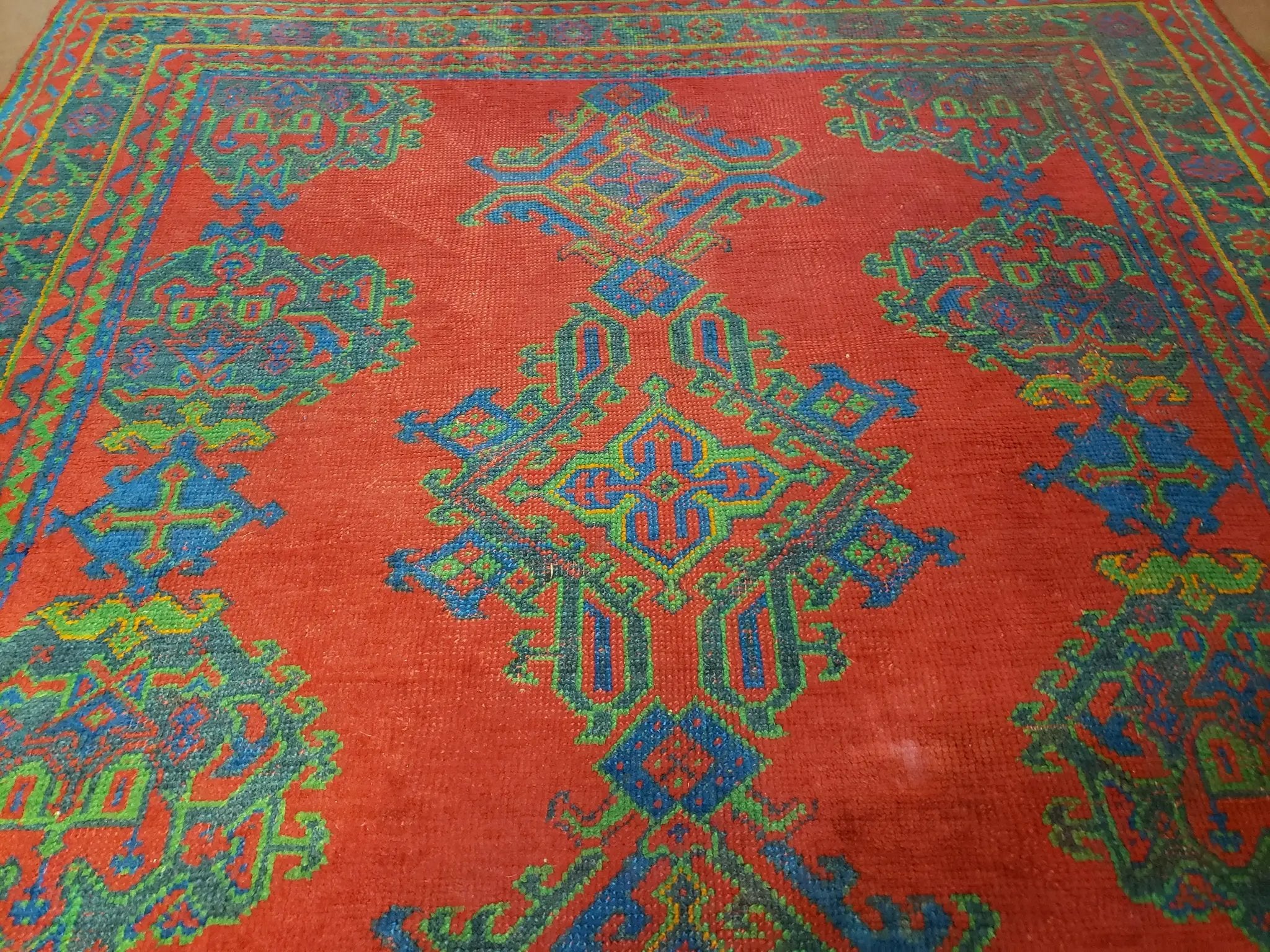 7x11 Turkish Oushak Rug, Vintage Red & Blue Oriental Carpet, Hand Knotted Wool Area Rug 7 x 11, Turkish Sparta Rug, Antique Turkish Rug Nice by Jewel Rugs