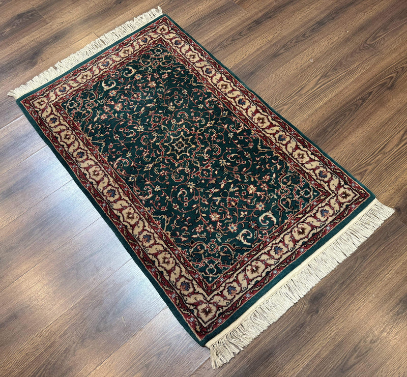 Dark Green Indo Persian Rug 2.5 x 4, Hand Knotted Wool Small Oriental Carpet by Jewel Rugs