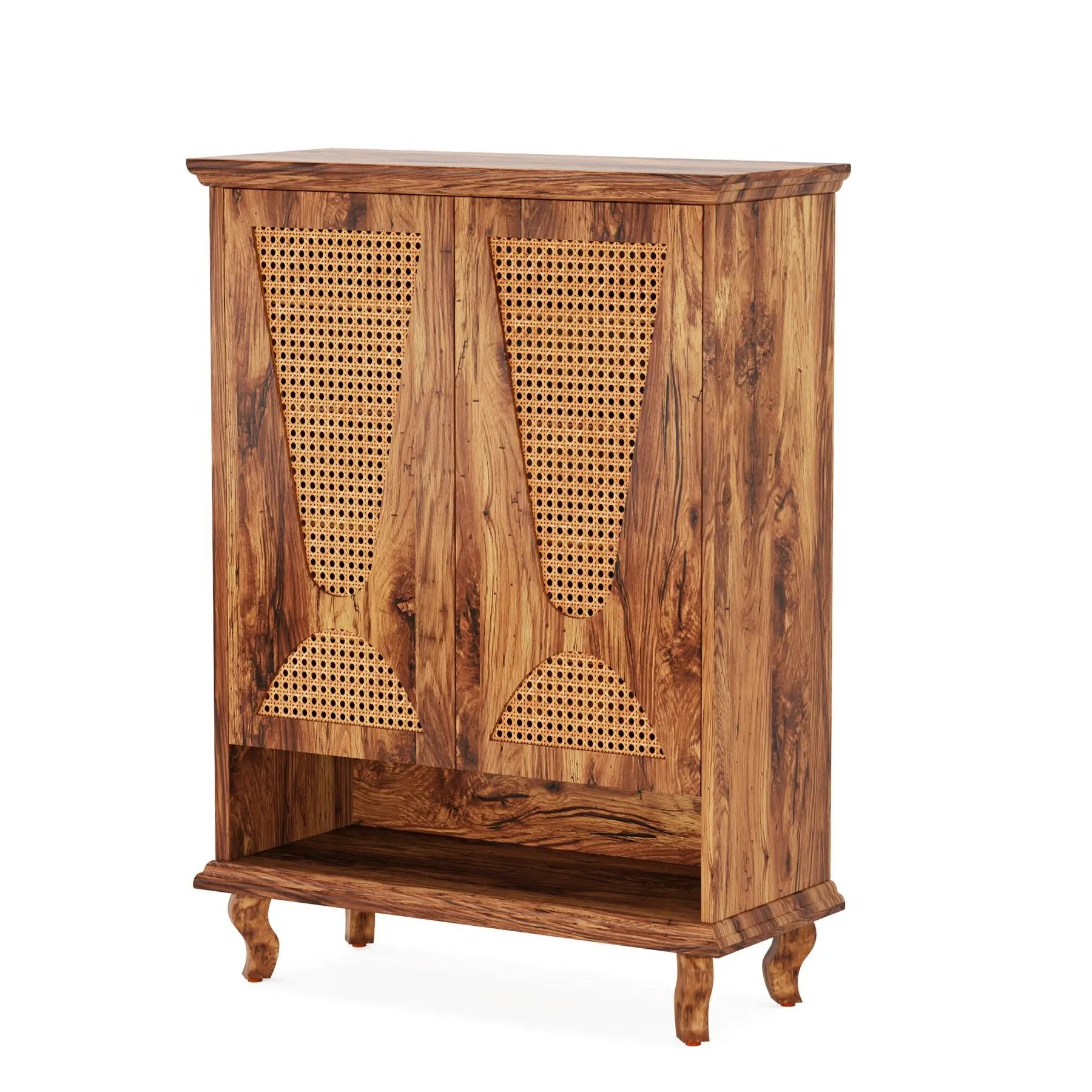 Shoe Cabinet With 5 Tier Freestanding Organizer, Ventilated Doors - Natural Wood by HouseOfZazla