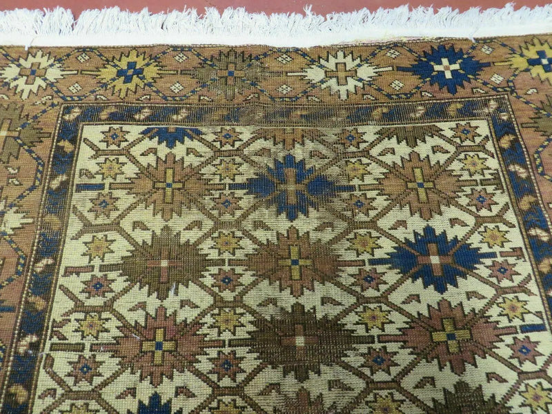 4' X 5' Antique Handmade Caucasian Kazak Shirvan Wool Rug Snow Flakes by Jewel Rugs