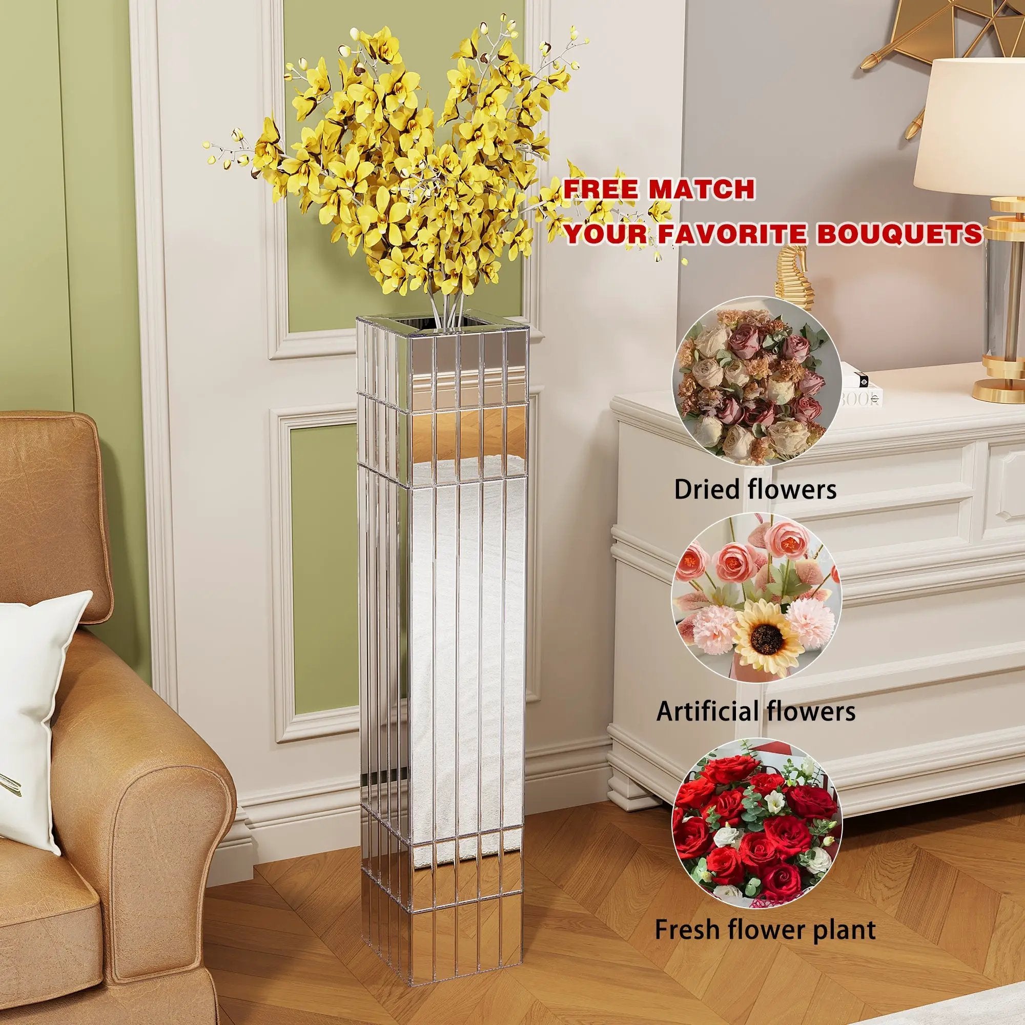 36.02" Tall Mirrored Floor Vase by HouseOfZazla