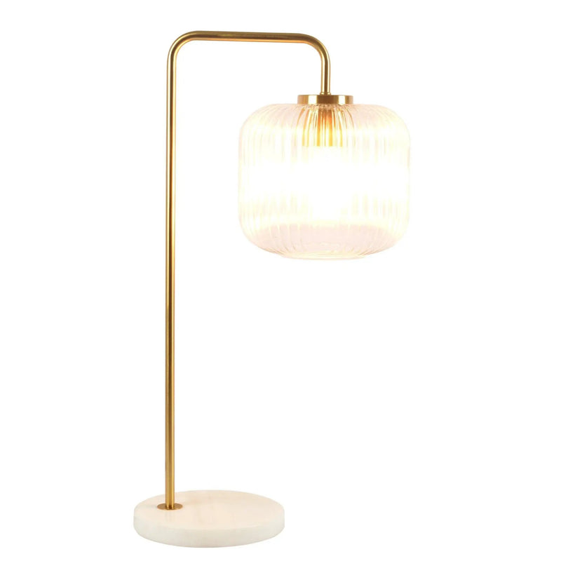 Haven - Clear Table Lamp, Button Control - Gold / White / White Marble by Unique Piece Furniture