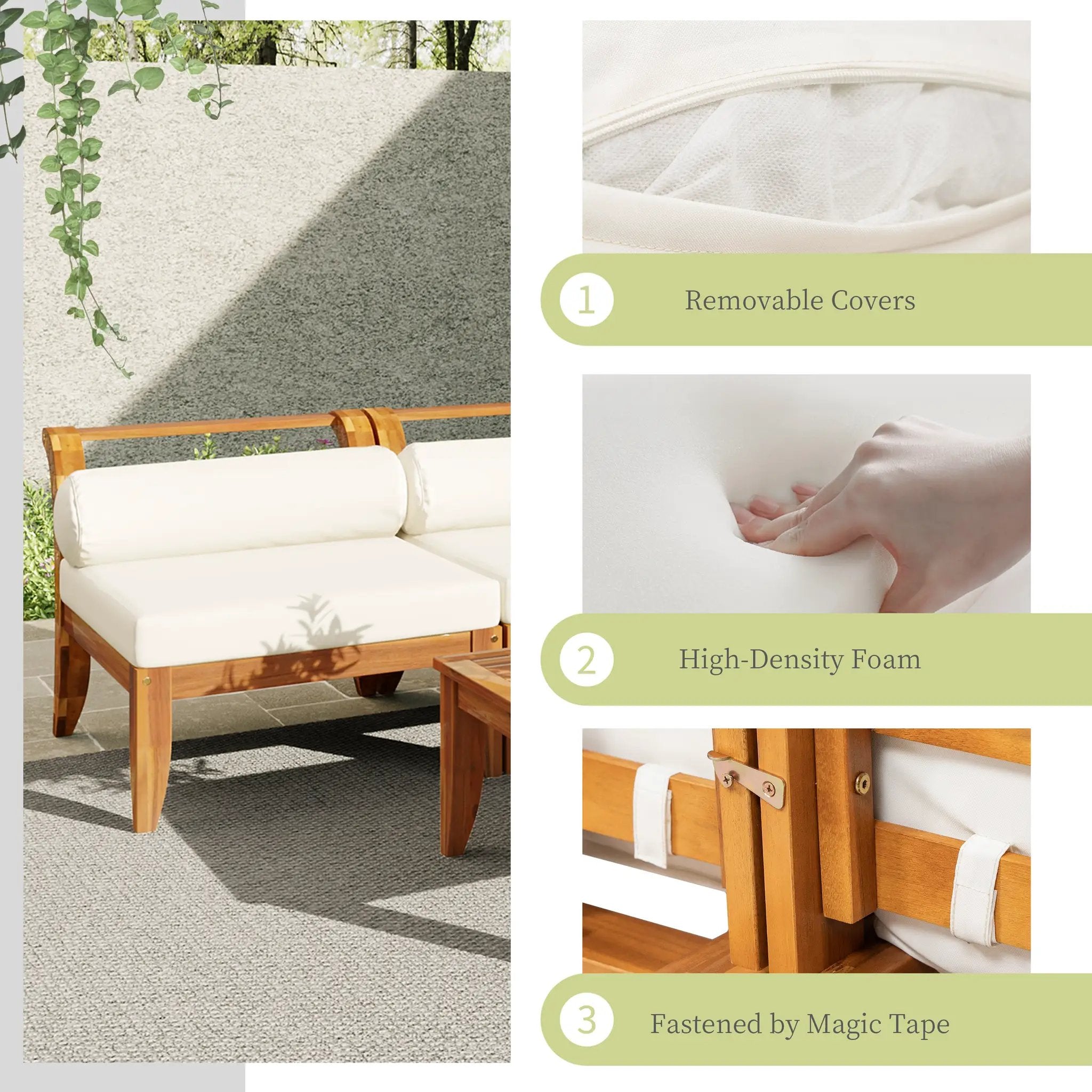 6 Piece Acacia Wood Outdoor Modular Sectional with Daybed and Tea Table by HouseOfZazla