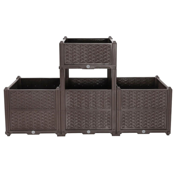 Indoor / Outdoor Rectangular Plastic Planting Box Kit For Vegetables, Herbs, Flowers & Succulents, Coffee, Polypropylene, 62.80" - Coffee