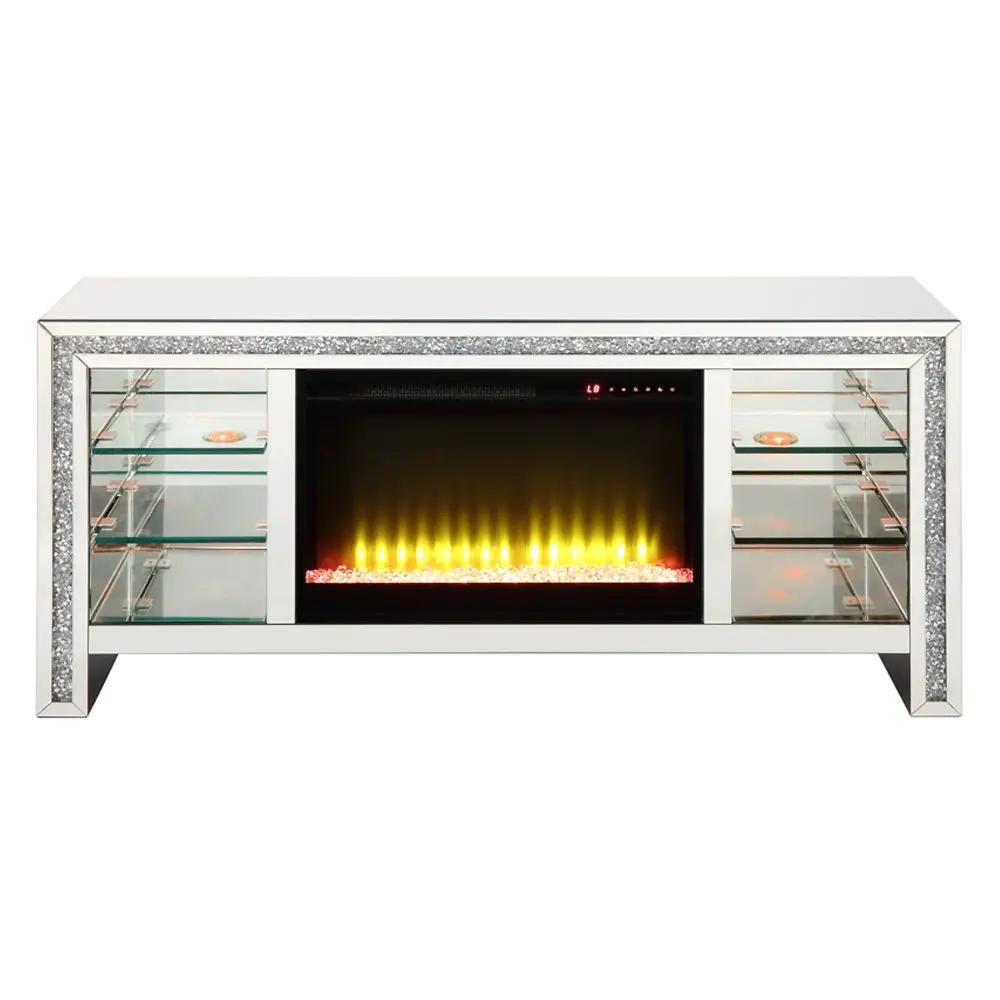Noralie - 28" TV Stand With Fireplace & LED - Mirrored & Faux Diamonds by Unique Piece Furniture