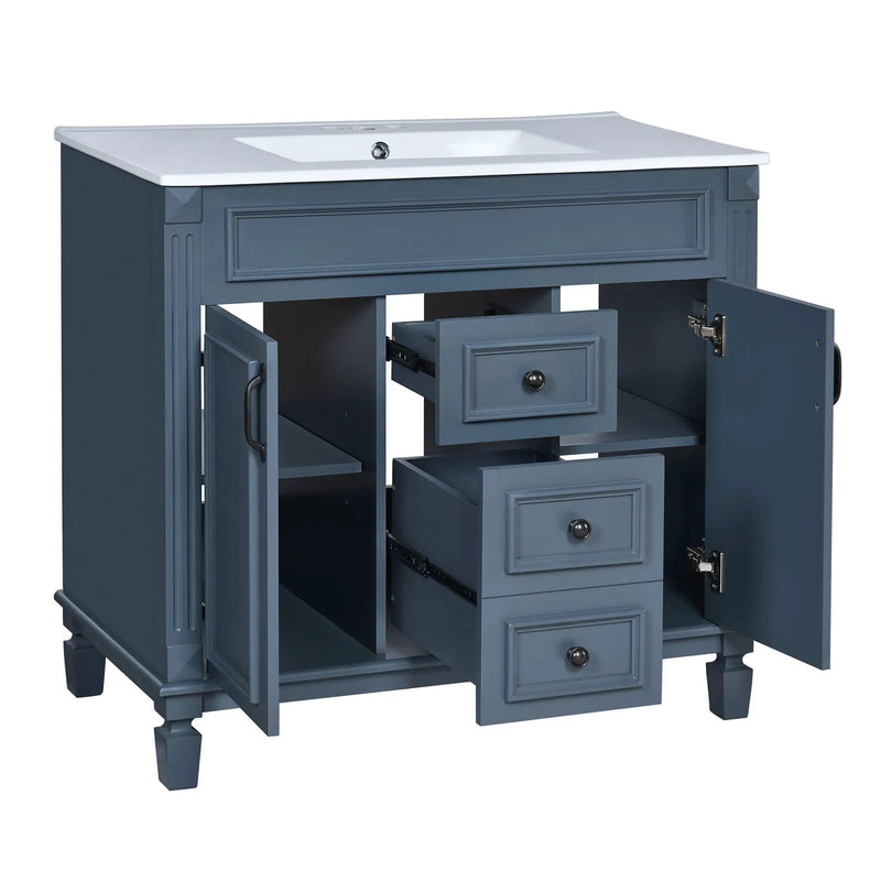 Bathroom Vanity With Top Sink, Mirror Cabinet, 2 Soft Closing Doors & 2 Drawers by HouseOfZazla