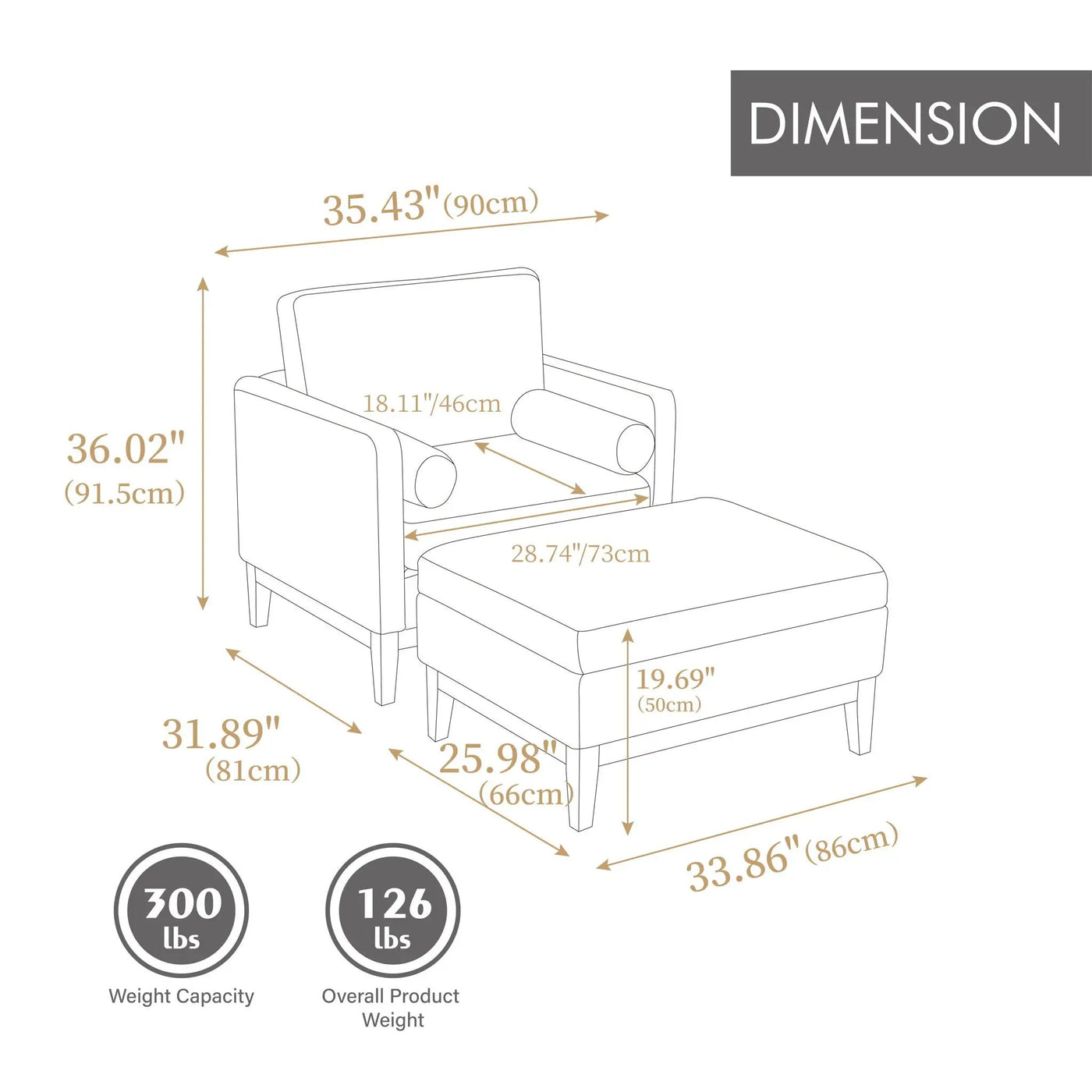 Farmhouse Upholstered Accent Chair With Ottoman, Reversible Lid Coffee Table by Unique Piece Furniture