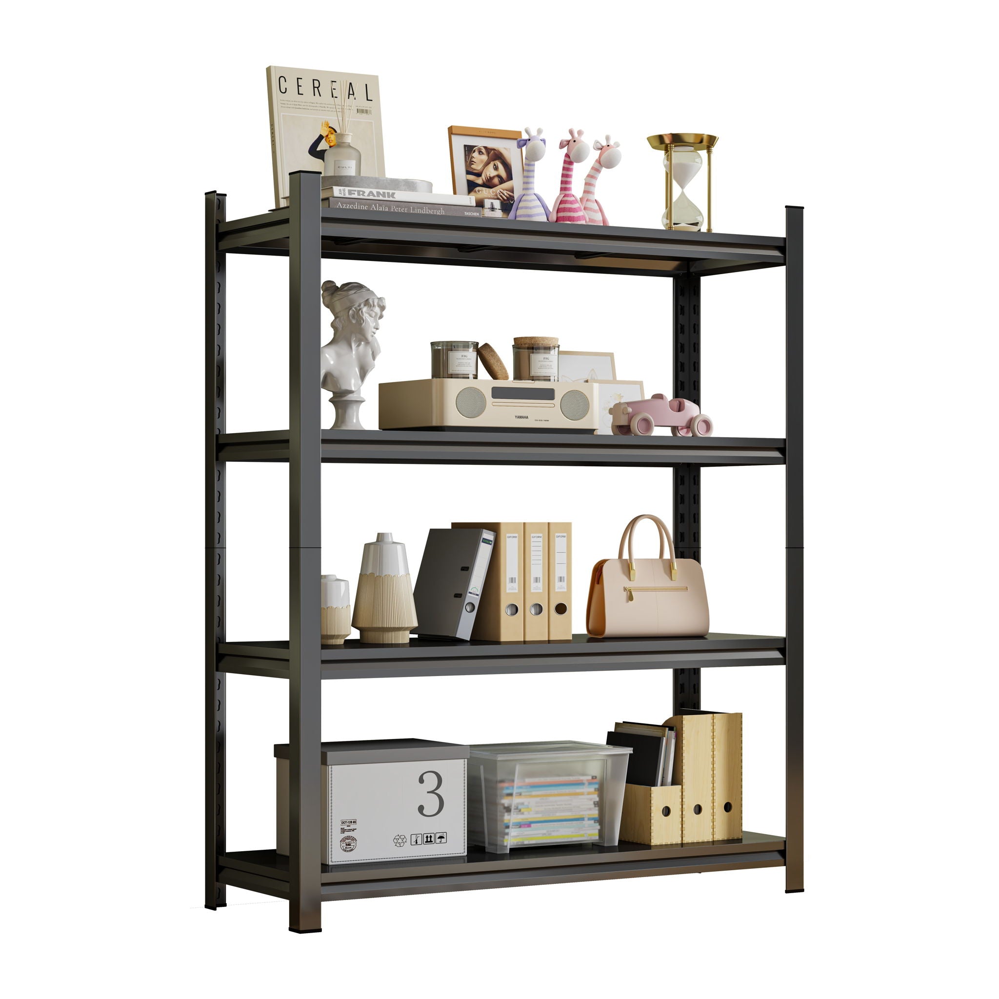 4-Tier Height-Adjustable Storage Rack, Vertical Organizer, Assembly Required - Black by HouseOfZazla