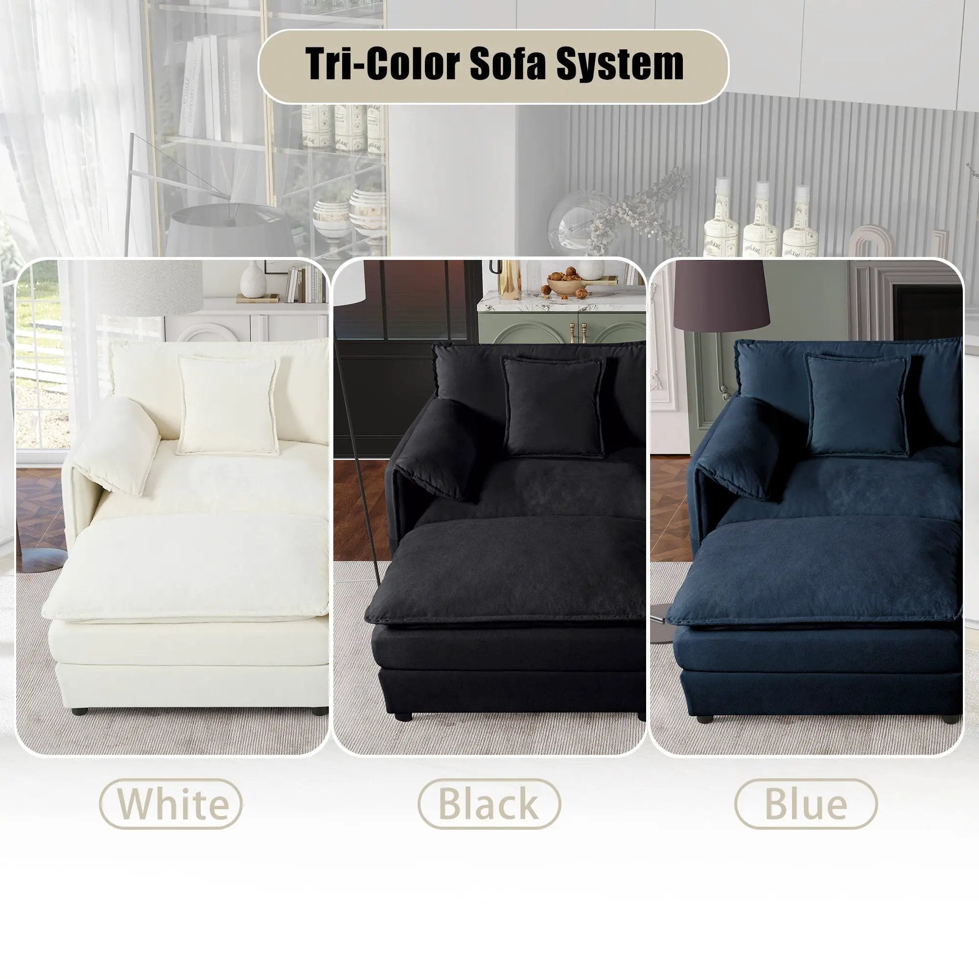 Oversized Deep Seat Sectional Sofa Modern Chenille Cloud Couch Large 3 Seater Modular Sofa with 3 Pillows by HouseOfZazla