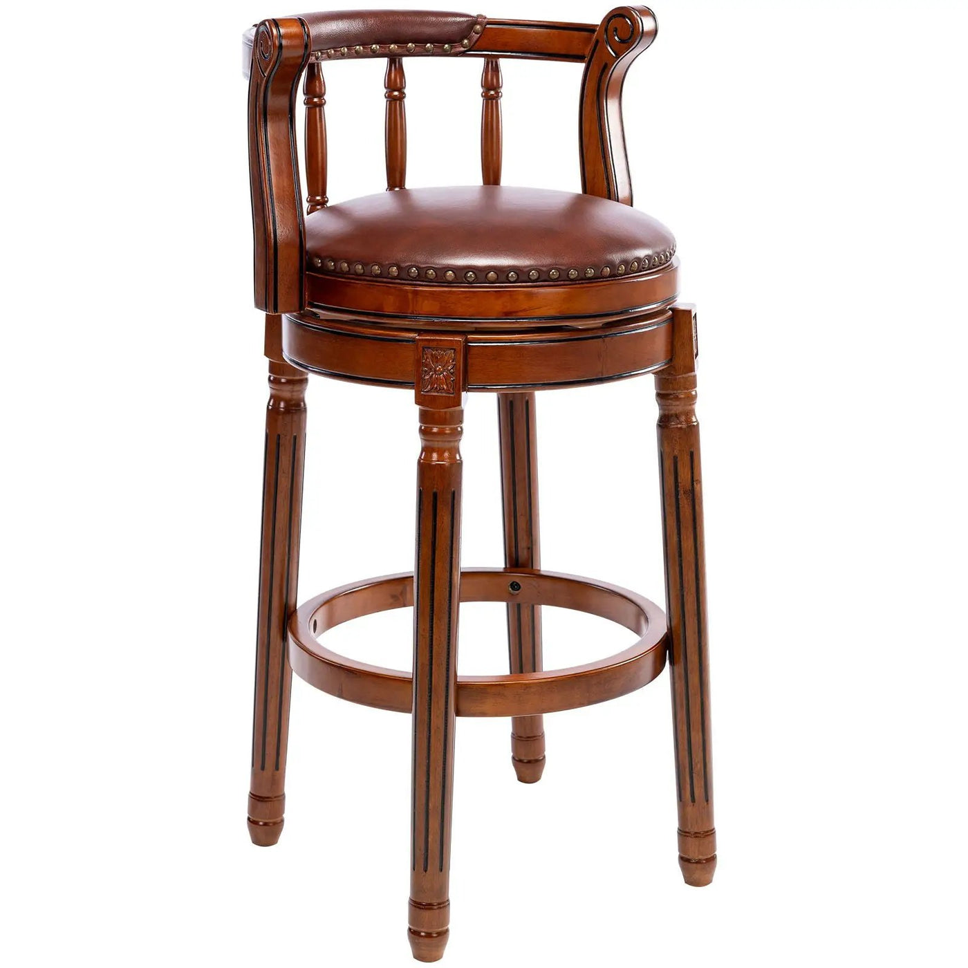 Swivel Cow Top Wooden Bar Stool, 360 Degree Swivel Bar Height Chair With Backs For Home Kitchen Counter by Unique Piece Furniture