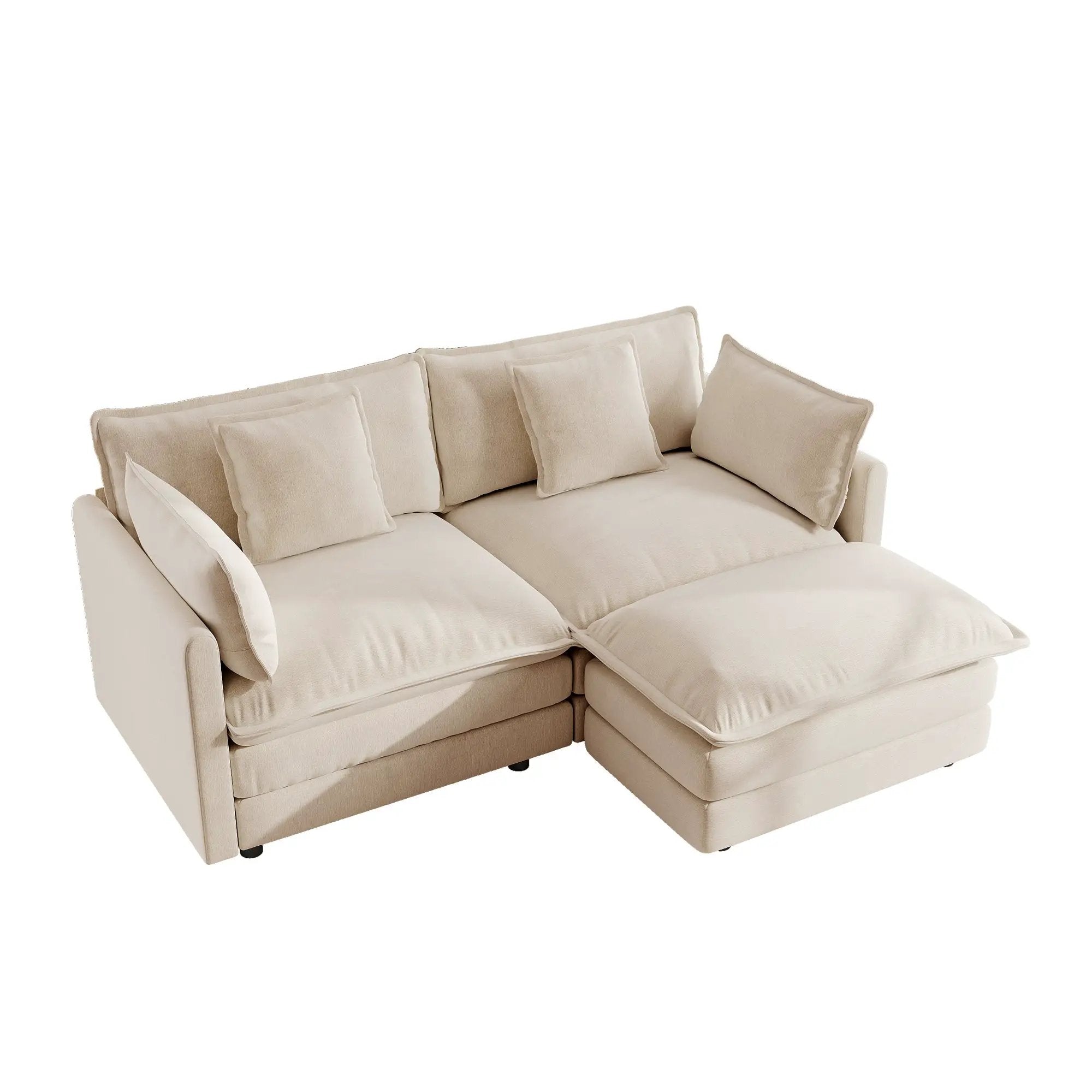 Chenille Two-Seater Sofa with 1 Footrest, 2 Seater L-Shaped Sectional with Ottoman by HouseOfZazla