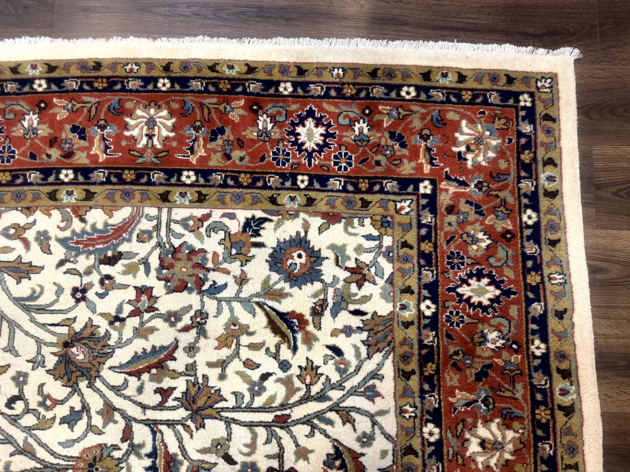 Indo Persian Rug 9x12, Ivory and Red, Traditional Wool Oriental Carpet by Jewel Rugs