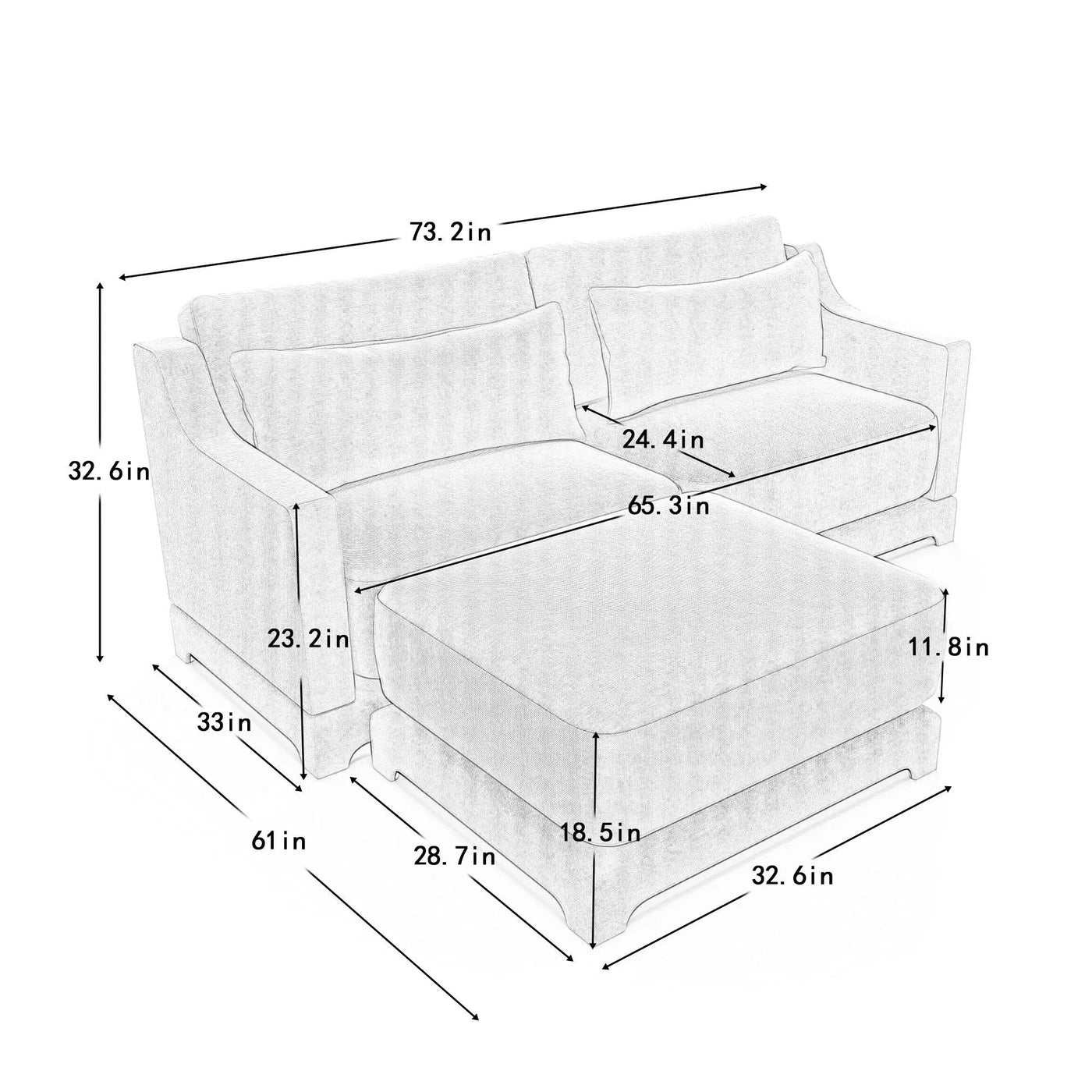Stylish Sofa With Ottoman And Lumbar Pillows, Ergonomic Design by Unique Piece Furniture