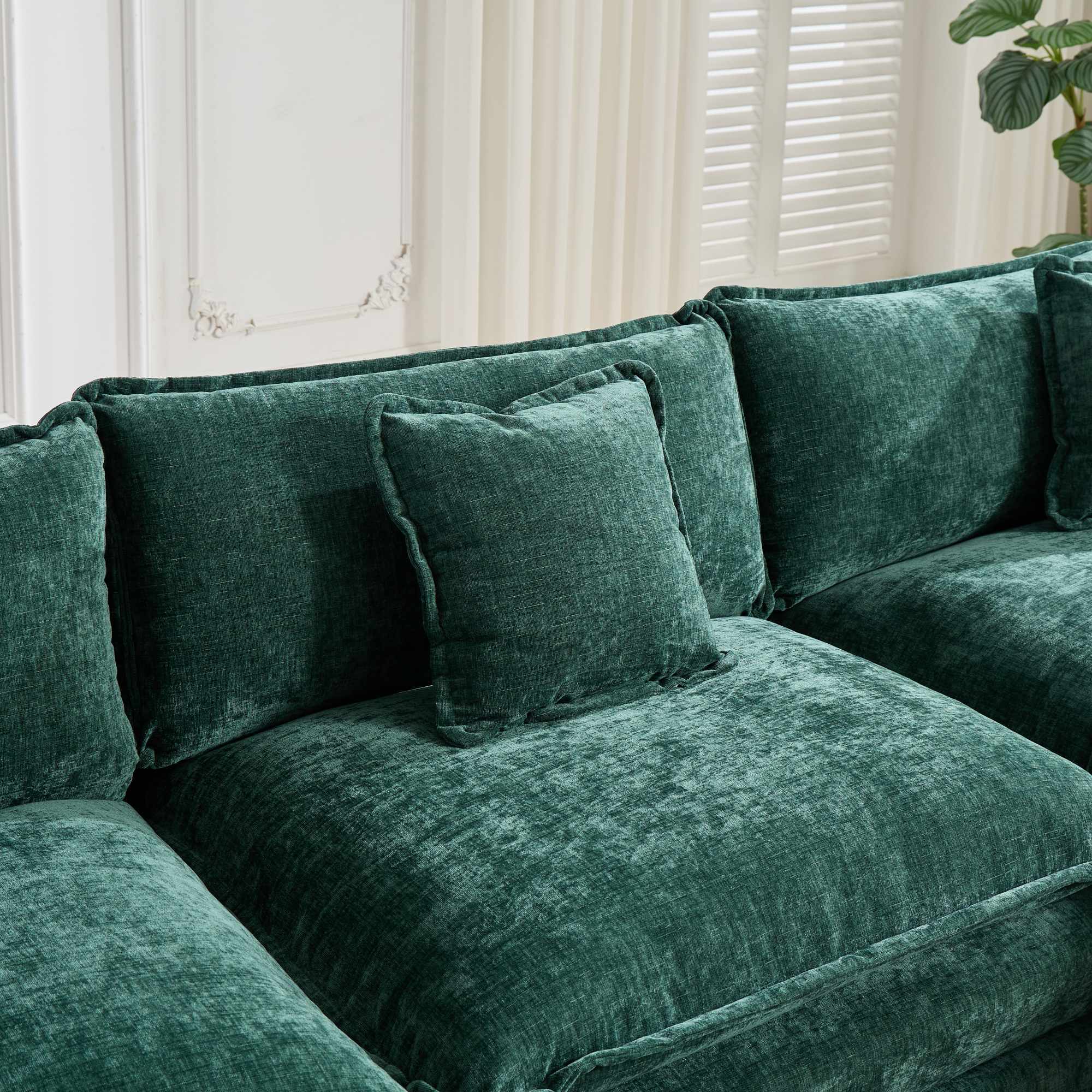 Cloud 3 Seats Sofa (Ottoman is not included) Chenille Fabric in Green by BLAKHOM