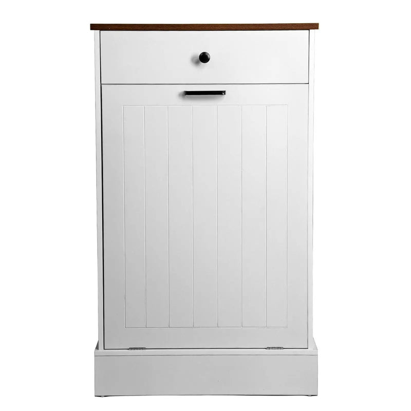 Tilt Out Trash Cabinet With Drawer, 10 Gallon Hamper - White by Unique Piece Furniture