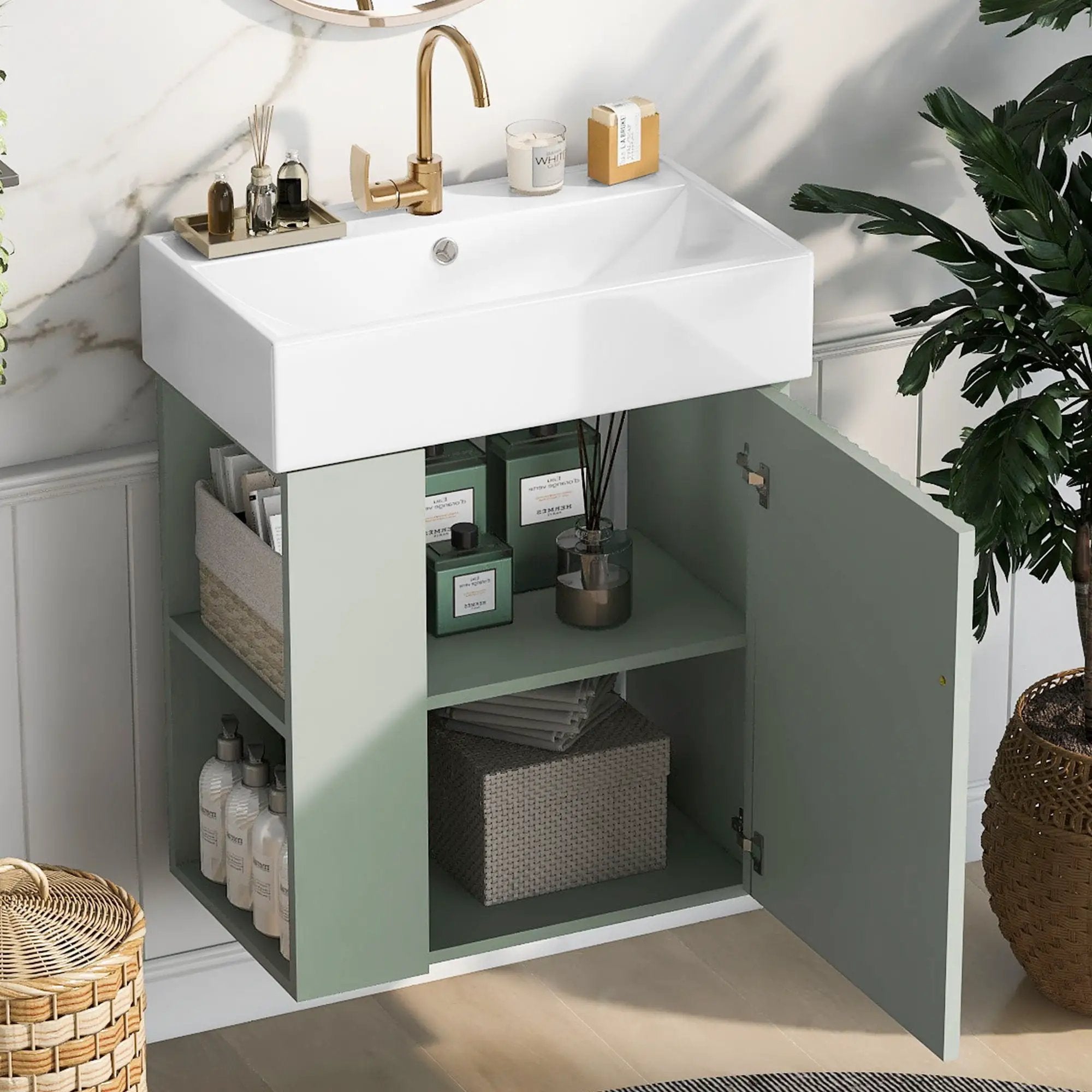 Modern Floating Bathroom Vanity With Ceramic Basin Perfect For Small Bathrooms by Unique Piece Furniture