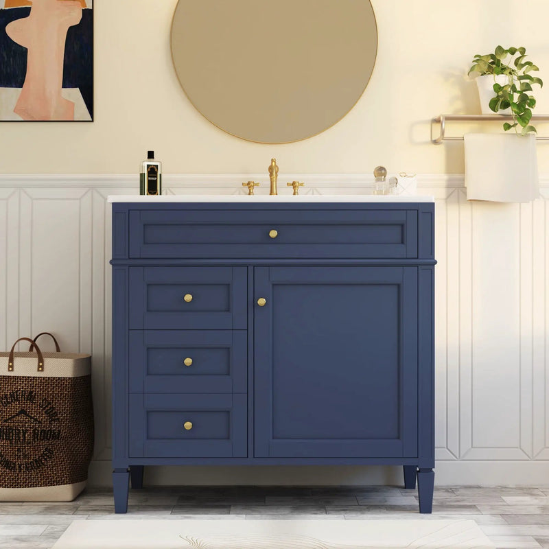 Bathroom Vanity With Top Sink, Modern Bathroom Storage Cabinet, 2 Drawers And A Tip-Out Drawer, Single Sink Bathroom Vanity - Blue by Unique Piece Furniture