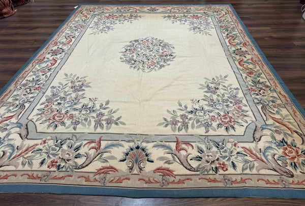 Ivory Needlepoint Rug 8x10, Wool Handmade Carpet, photo 2 of 13