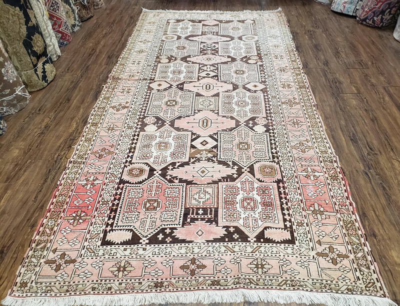 Antique Caucasian Rug 5' 5" x 10' 9", Shirvan Carpet, Wide Oriental Corridor Runner, Quality Handmade Hand-Knotted Wool Rug, Pale Pink Black by Jewel Rugs